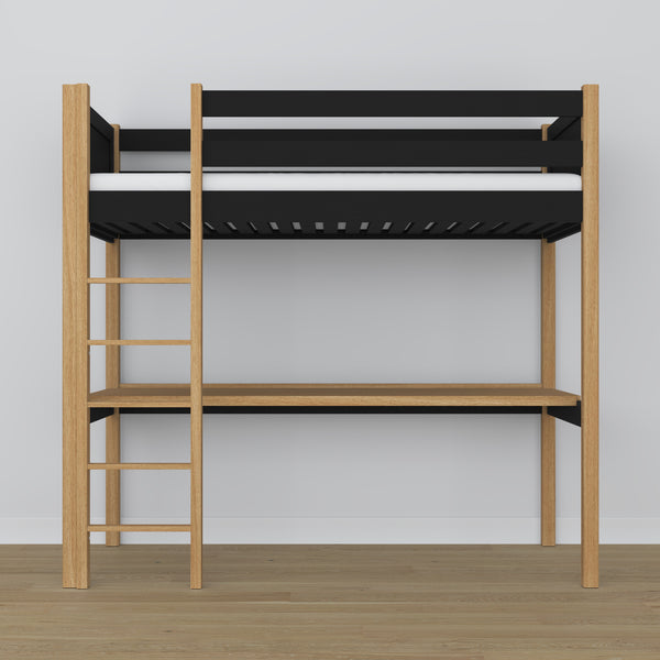 Hochbett schwarz-eiche mit Schreibtisch – Lernen unter dem Schlafbereich, aus Holz