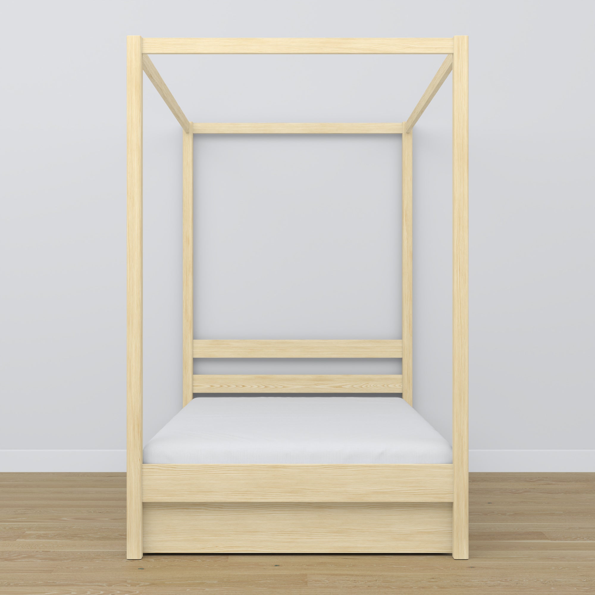 Letto pino trasparente con baldacchino – cassetto aperto, in legno, Nizio Home