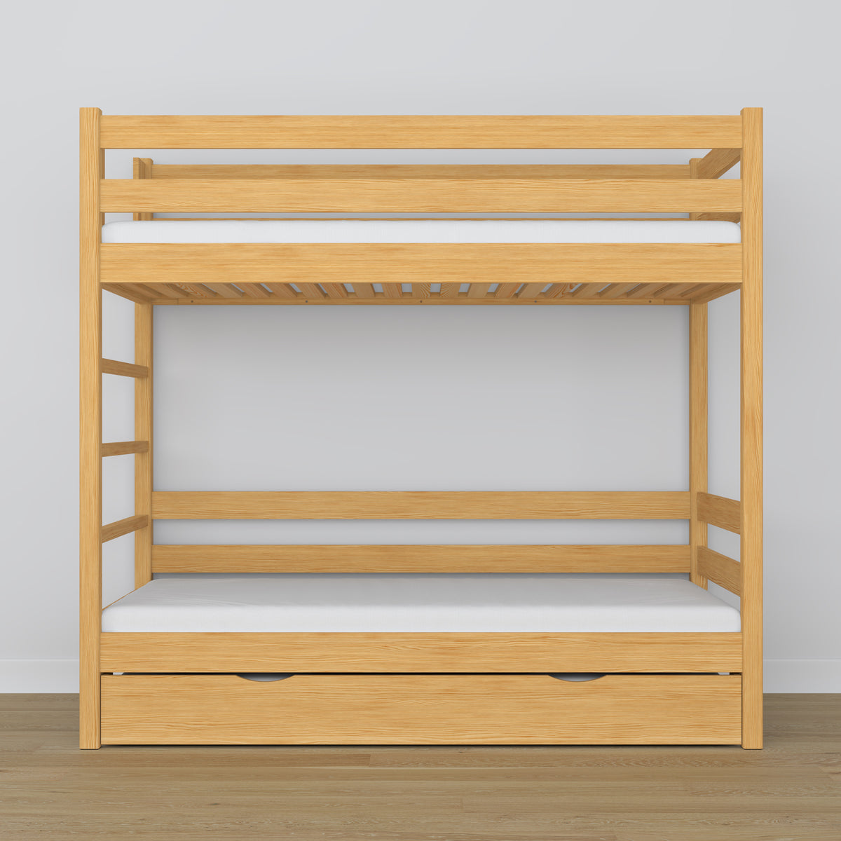 Letto a castello pino naturale – struttura in legno con doghe, cassetto per materasso