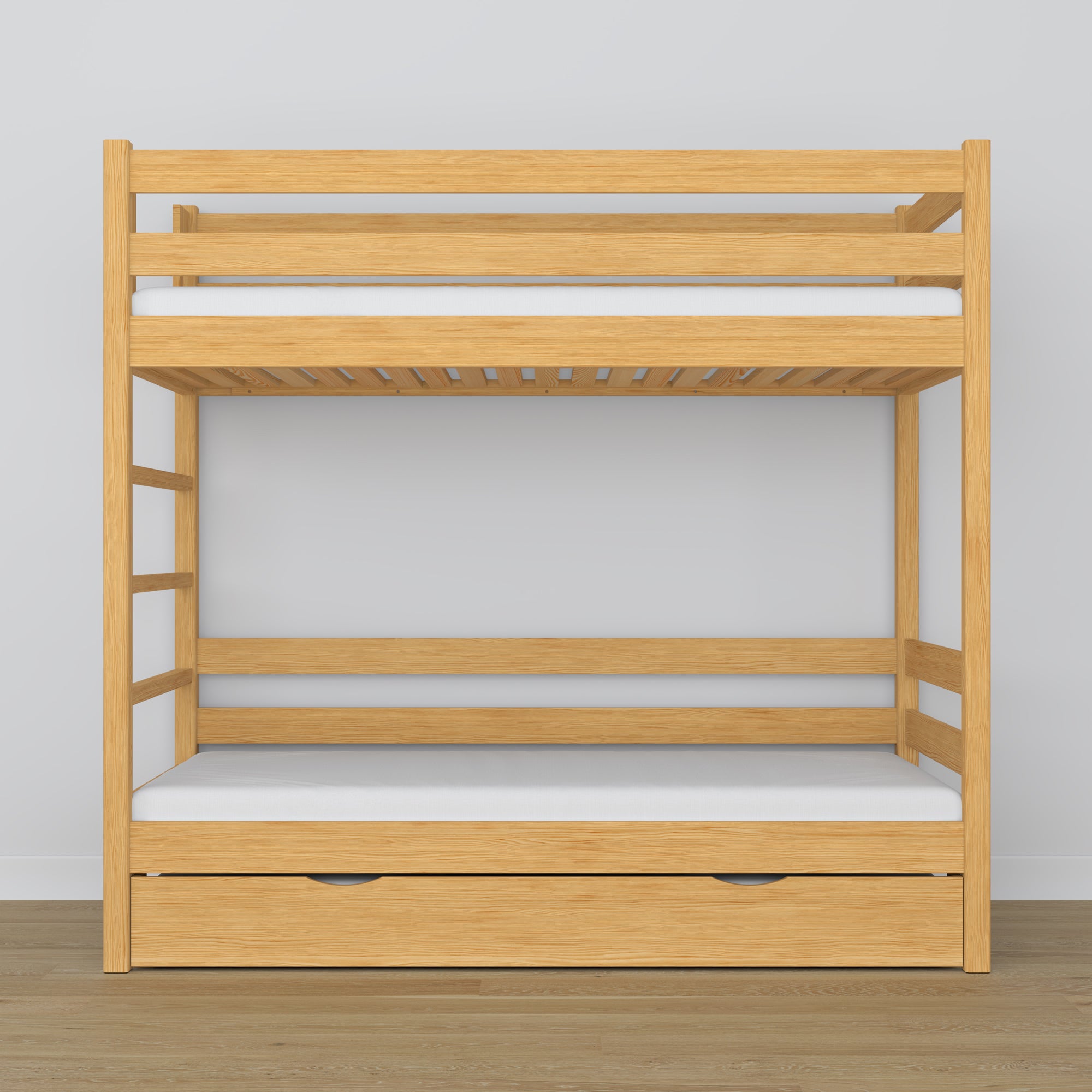 Letto a castello pino naturale – struttura in legno con doghe, cassetto per materasso