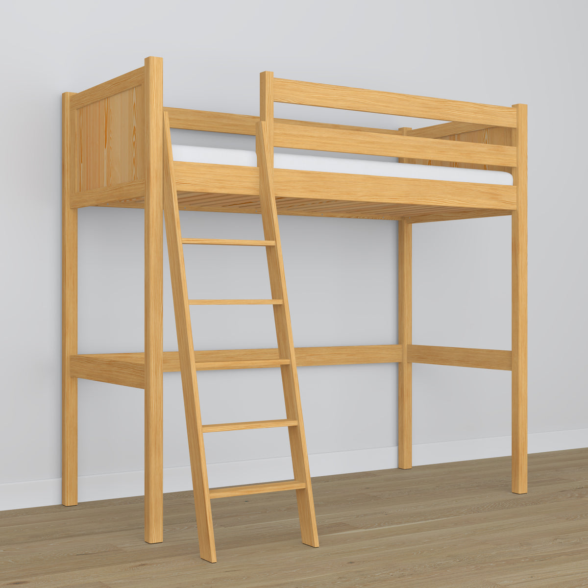 Hochbett aus Holz Kiefer natur – freier Raum unter dem Schlafbereich, Nizio
