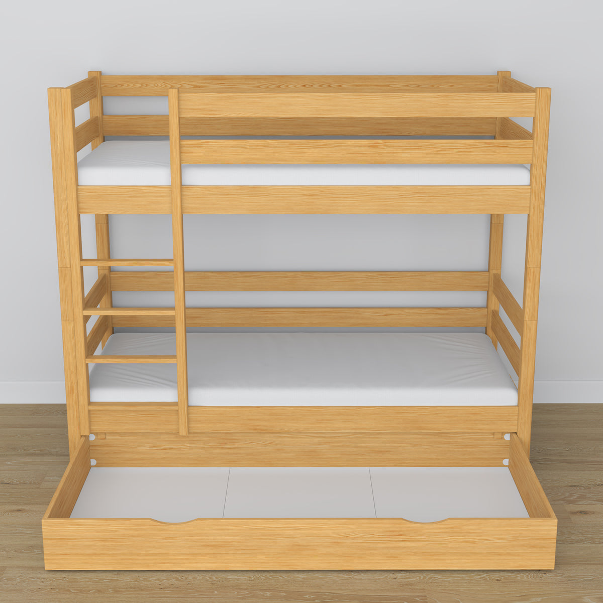 Natural Pine Bunk Bed – Wooden Slatted Frame, Side View