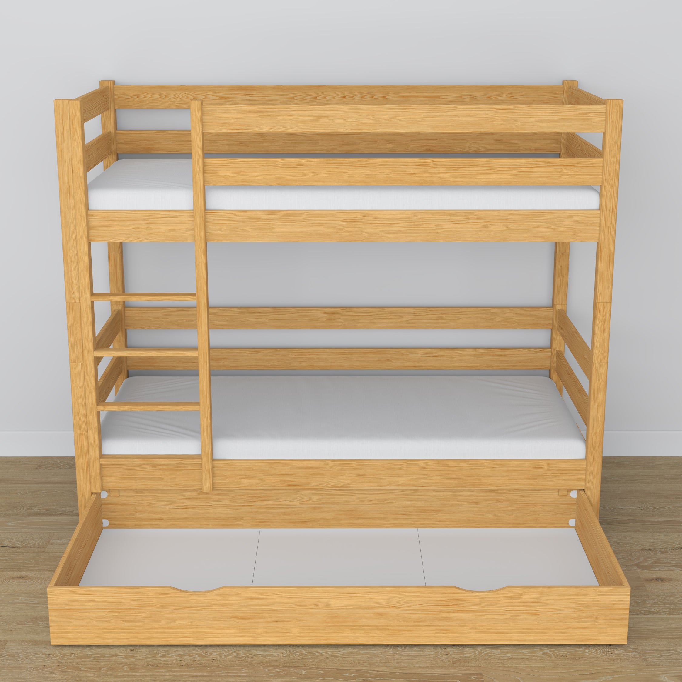 Natural Pine Bunk Bed – Wooden Slatted Frame, Side View