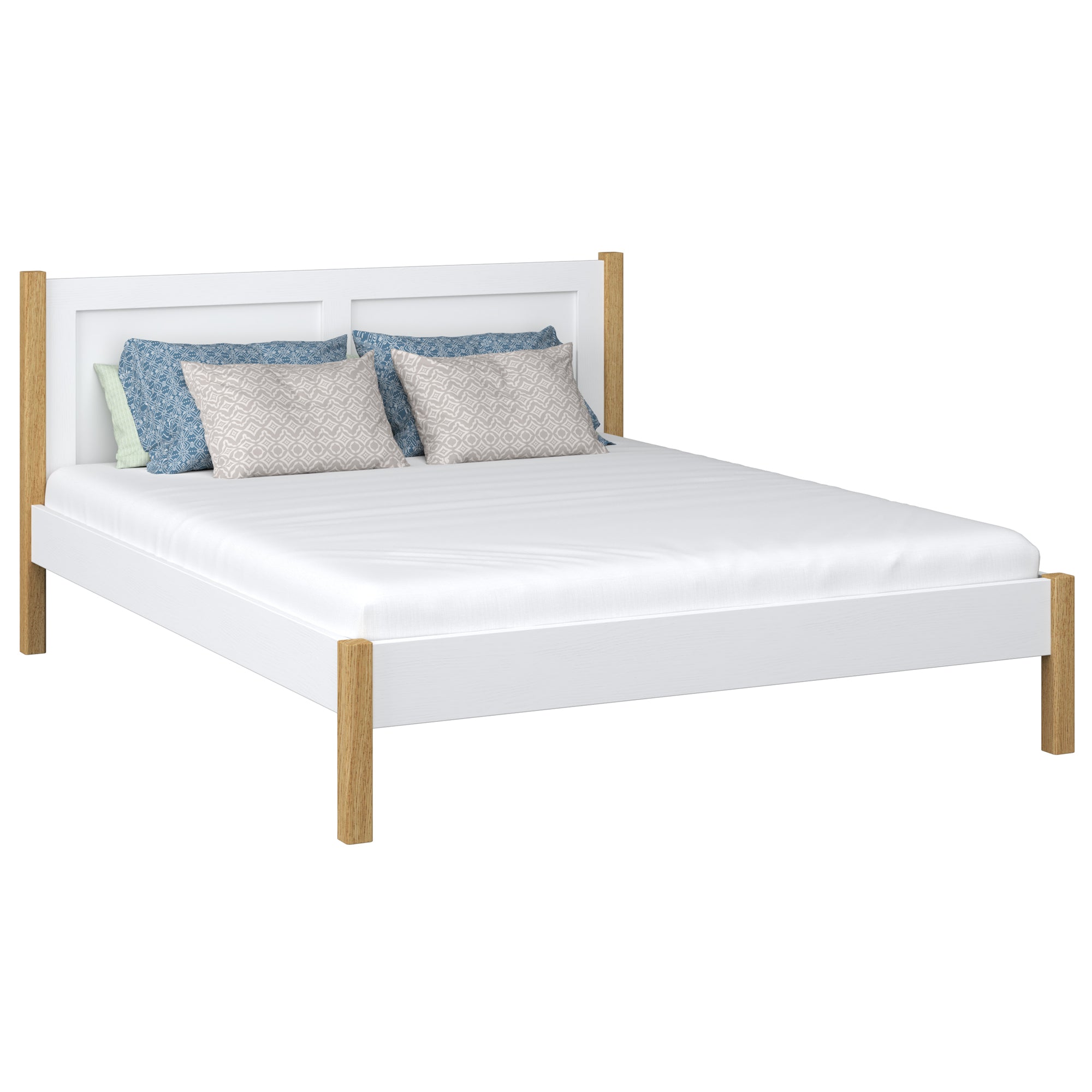 Lit double en bois blanc-chêne – chambre, bois massif, style scandinave