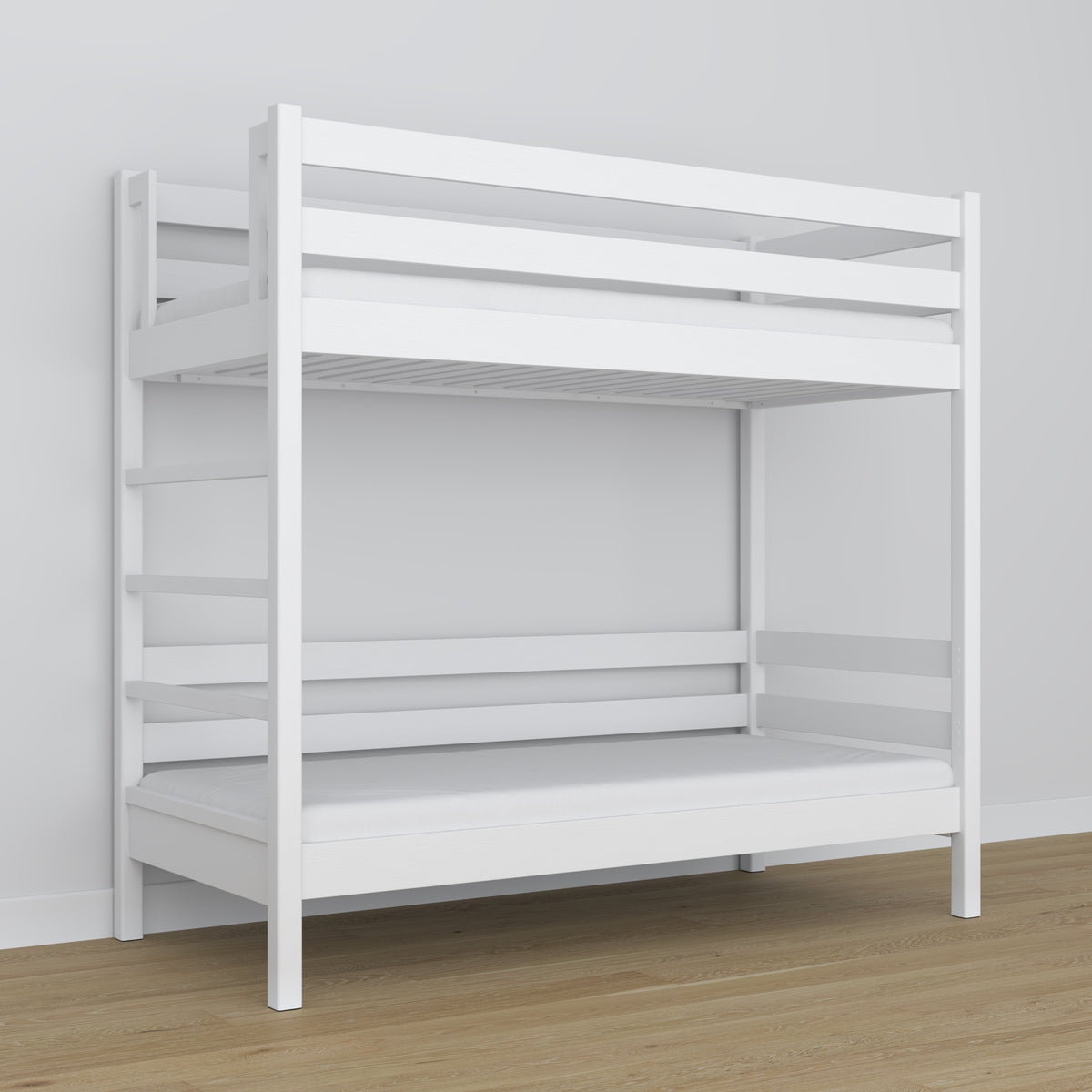 White Wooden Bunk Bed – Close-up of Joints and Wood Details