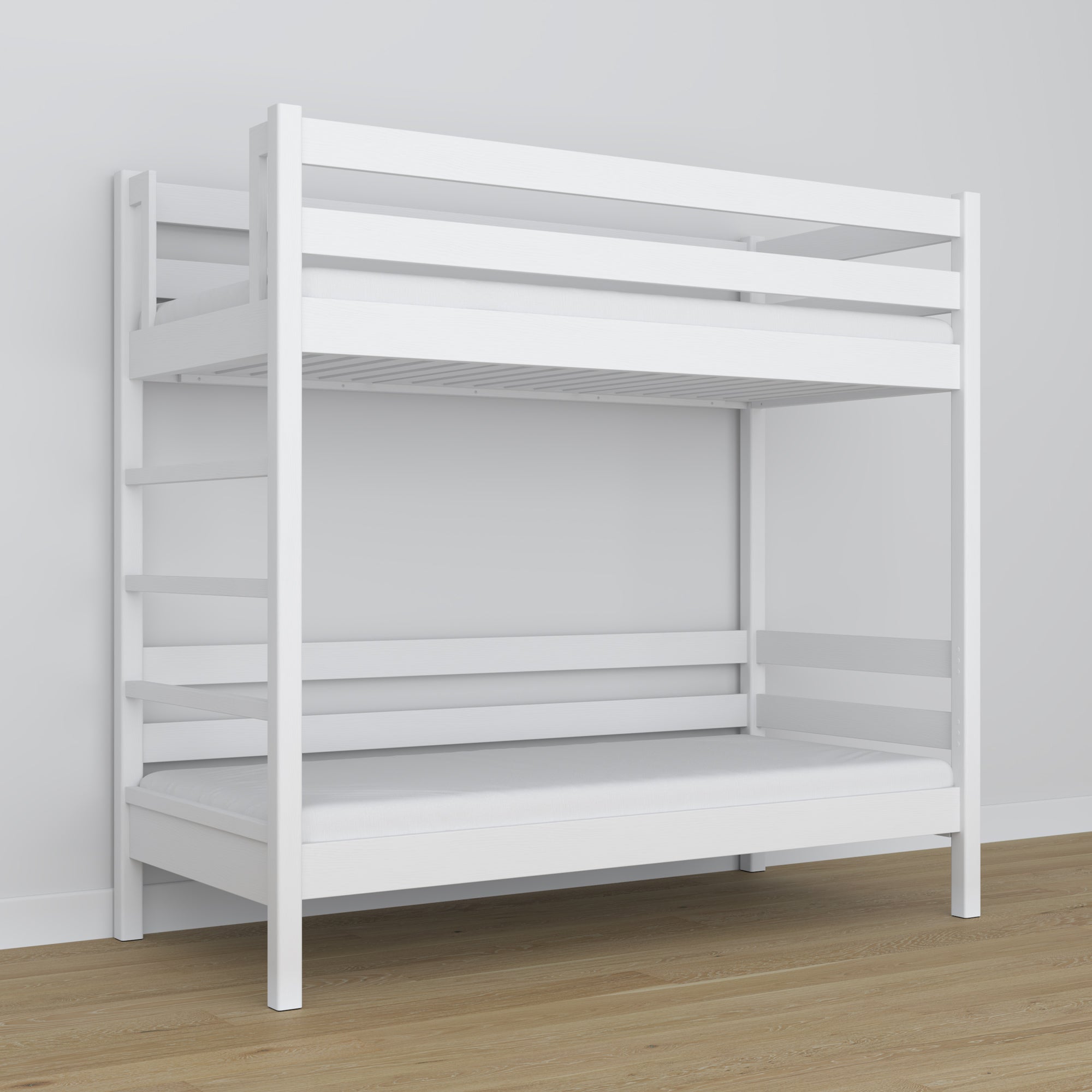 White Wooden Bunk Bed – Close-up of Joints and Wood Details