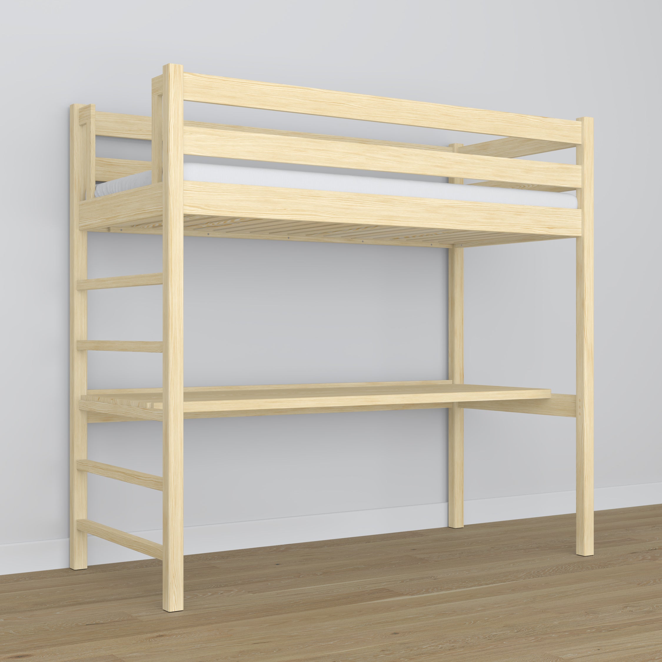 Lit mezzanine avec bureau pin incolore en bois – dimensions, Nizio Home