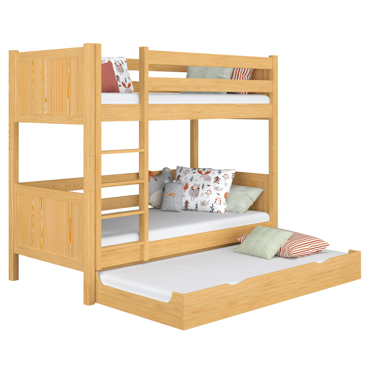 Lit superposé avec tiroir pour matelas en bois pin naturel – chambre d'enfant scandinave