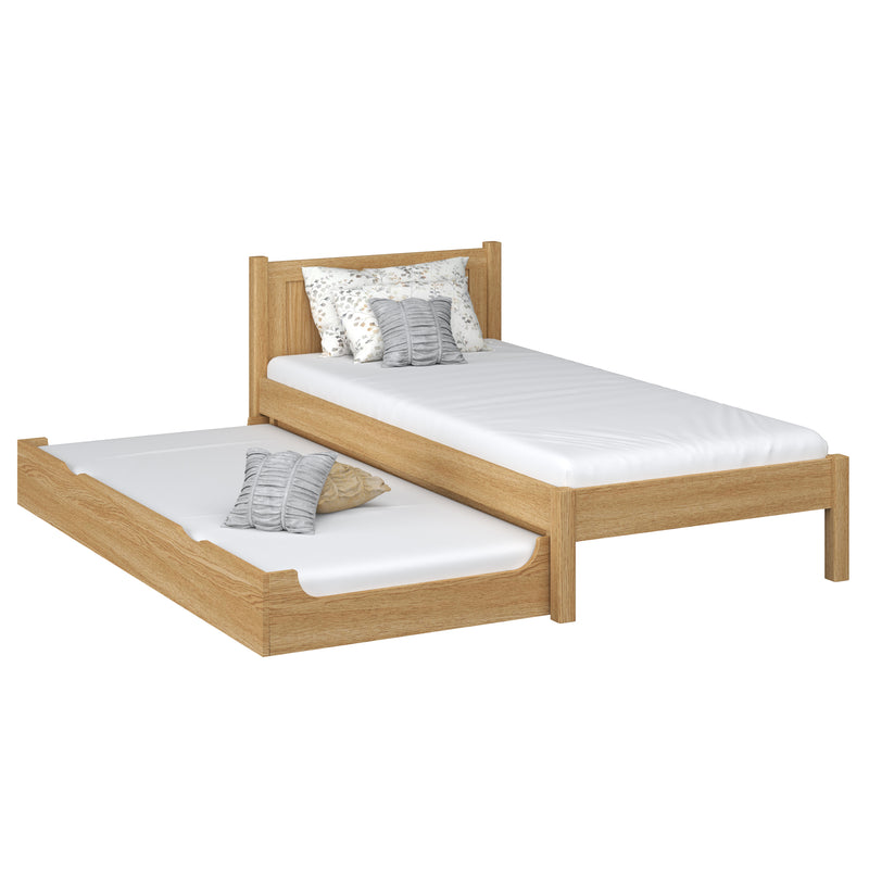 Oak bed with mattress drawer natural oak – child’s room, scandi Nizio