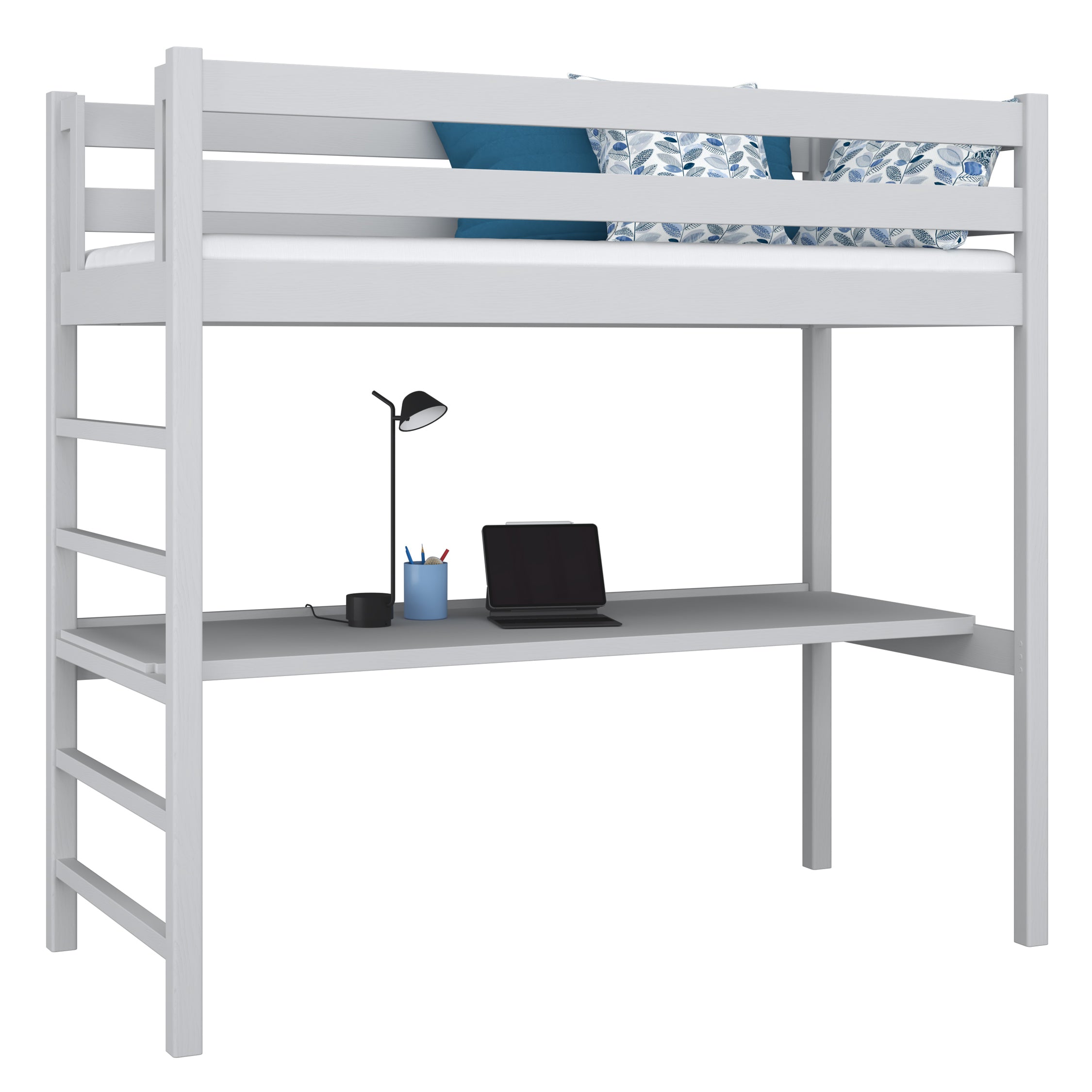 Hochbett mit Schreibtisch aus Holz grau – Kinderzimmer, scandi Nizio