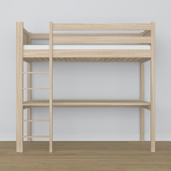 Loft bed bleached oak with desk – study space under the sleeping area, oak