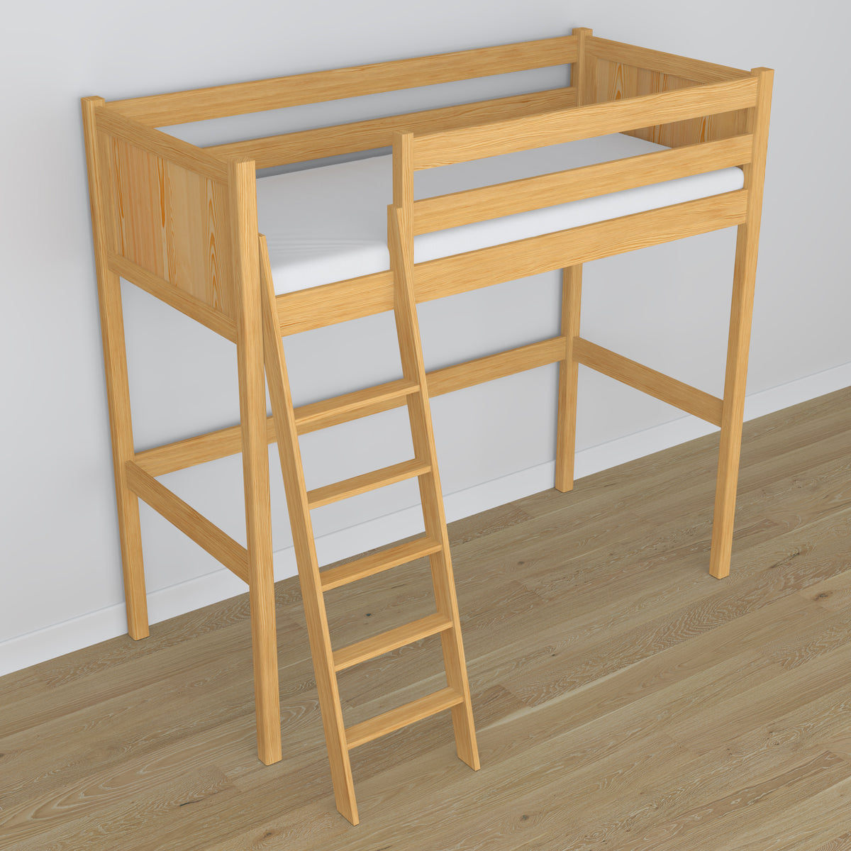 Hochbett Kiefer natur aus Holz – Draufsicht auf den Schlafbereich