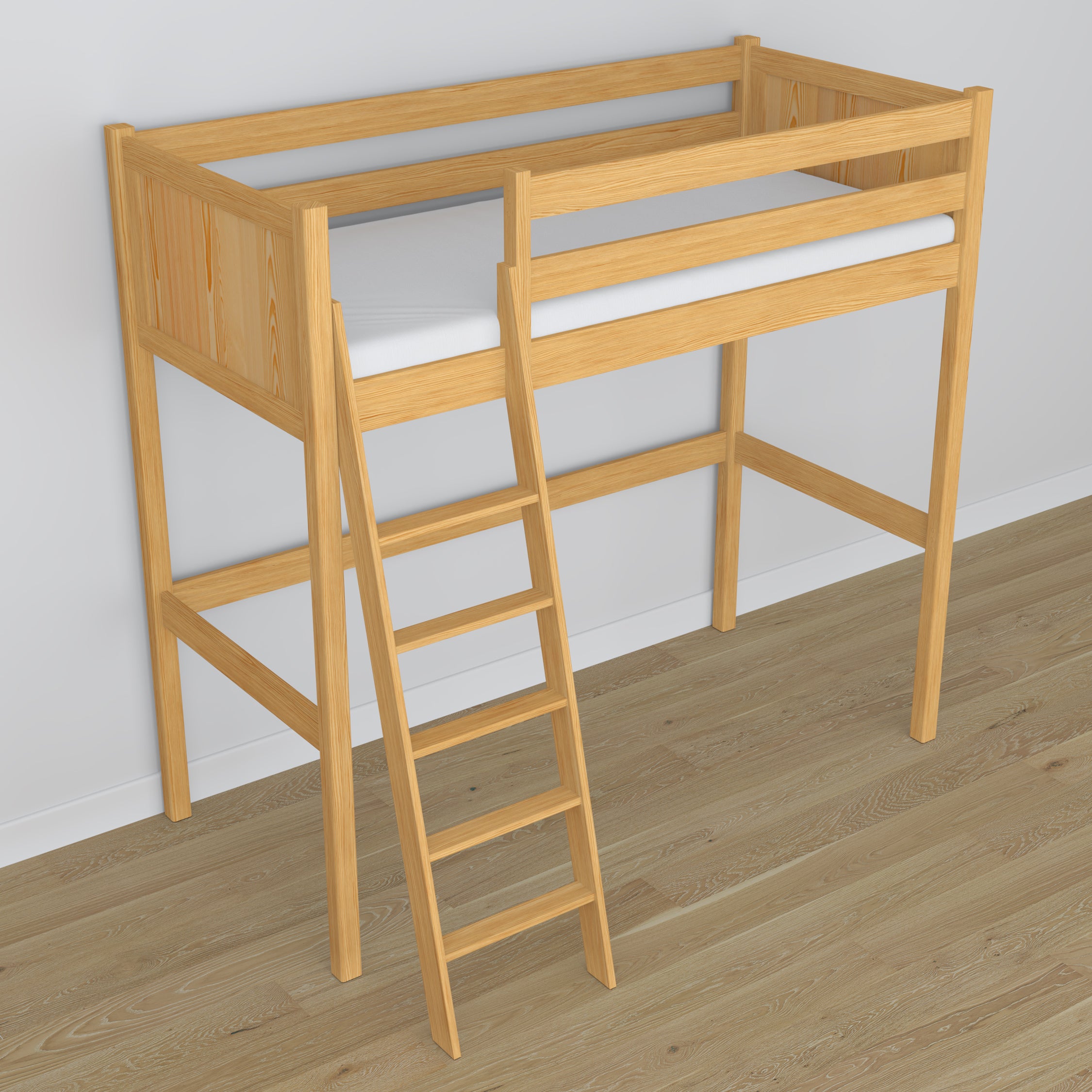 Hochbett Kiefer natur aus Holz – Draufsicht auf den Schlafbereich