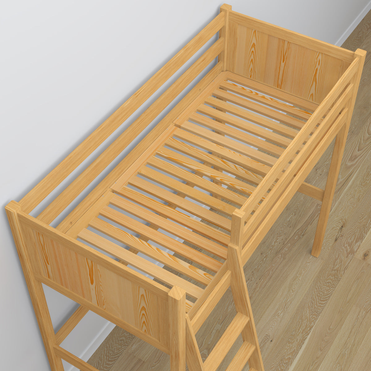 Hochbett aus Holz Kiefer natur – Details der Verbindungen und Leiter, Nizio Home