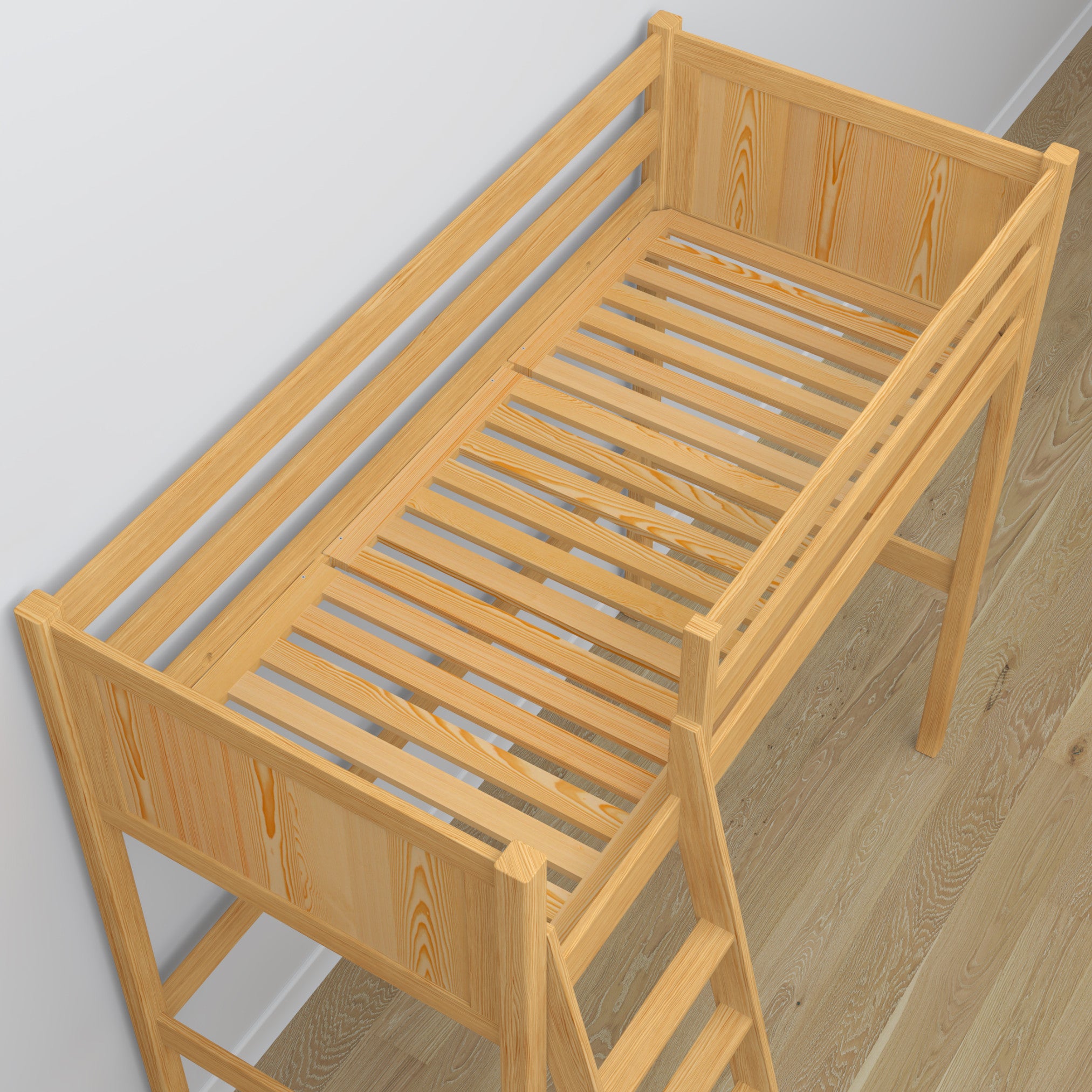 Hochbett aus Holz Kiefer natur – Details der Verbindungen und Leiter, Nizio Home