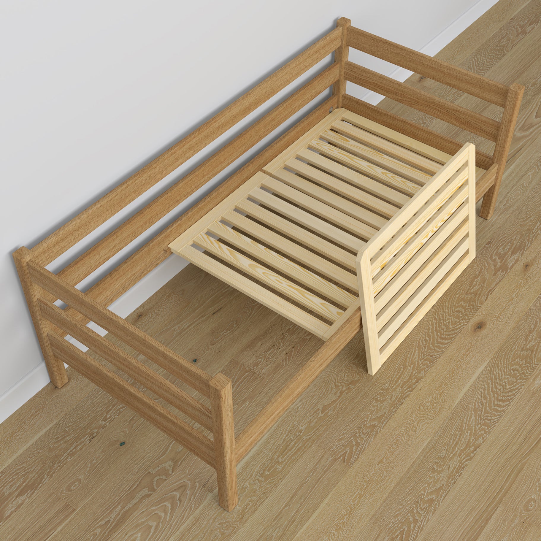 Natural oak sofa bed with mattress drawer made of oak – dimensions, Nizio