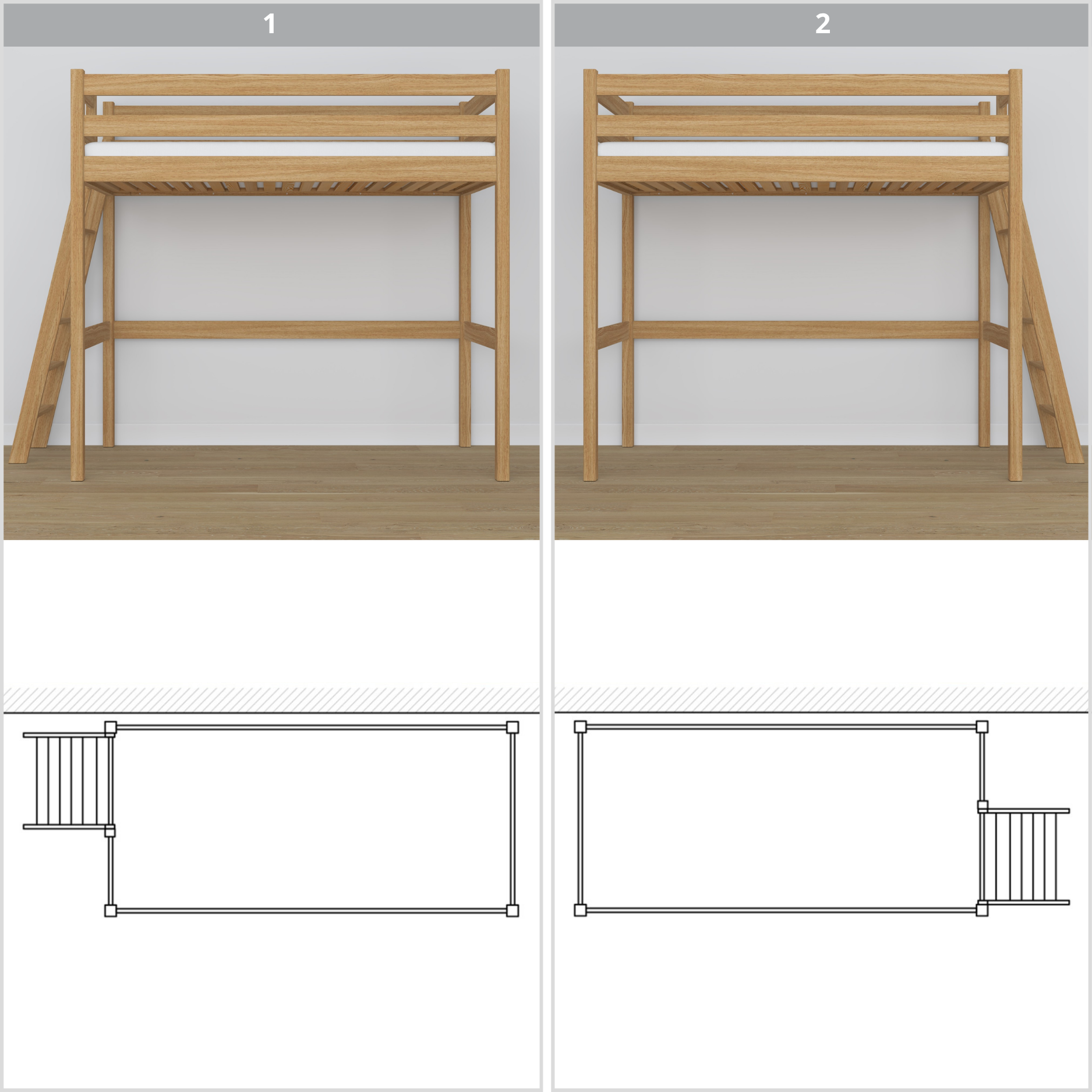 Natural Oak Loft Bed – Top View of Sleeping Area