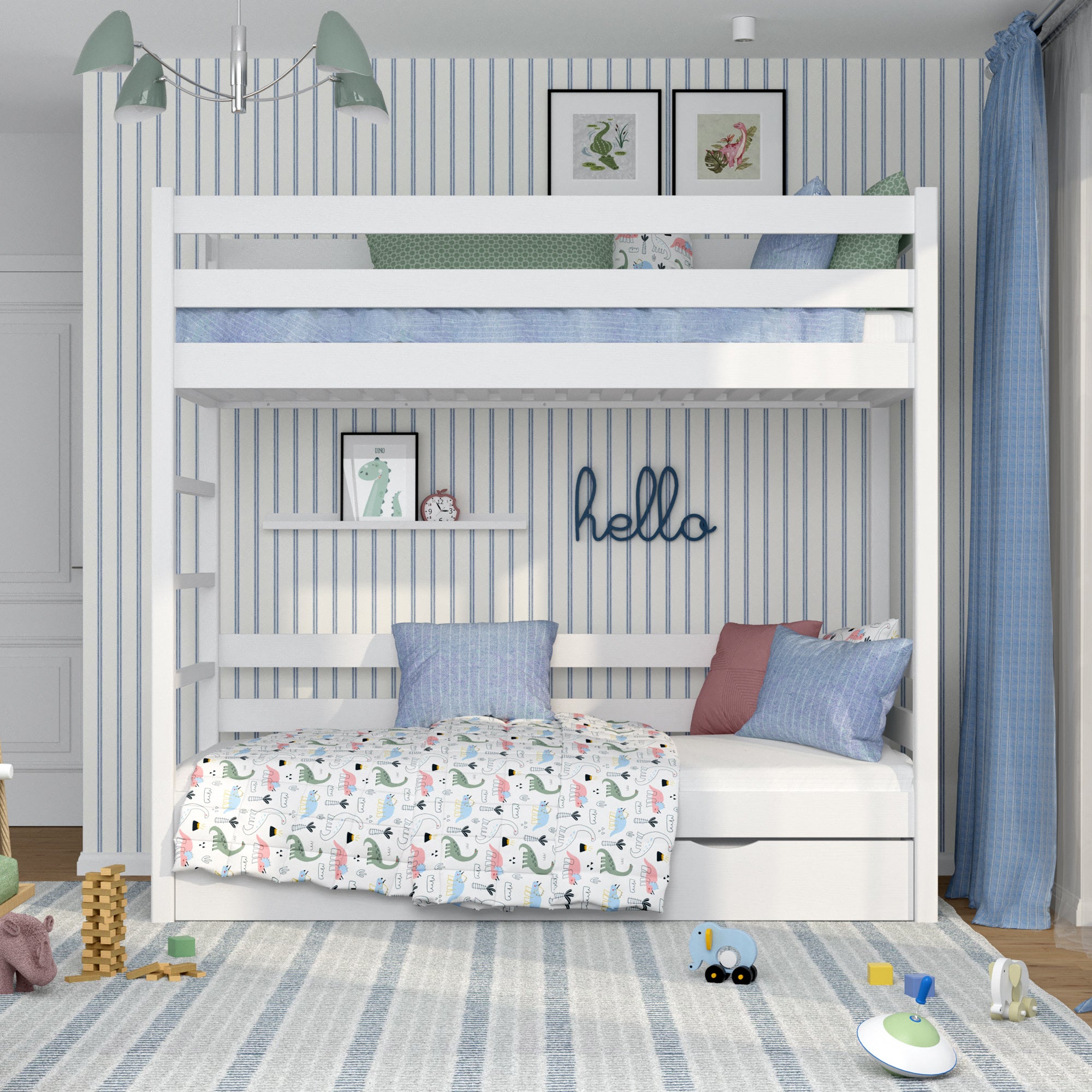 Lit superposé blanc z tiroir na matelas – barrière, en bois, Nizio Home