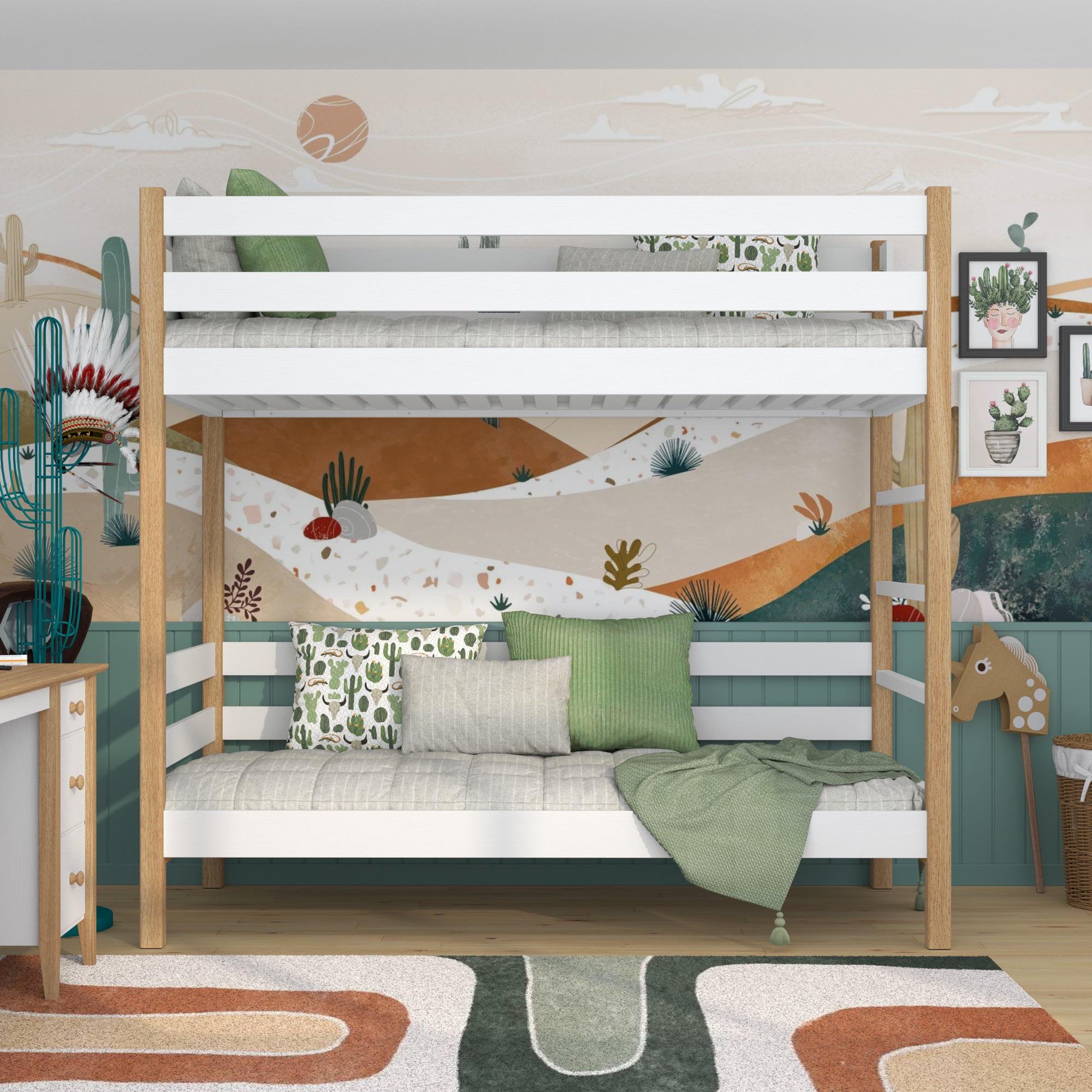 Etagenbett Weiß-Eiche aus Holz – Seitenansicht, Nizio Home