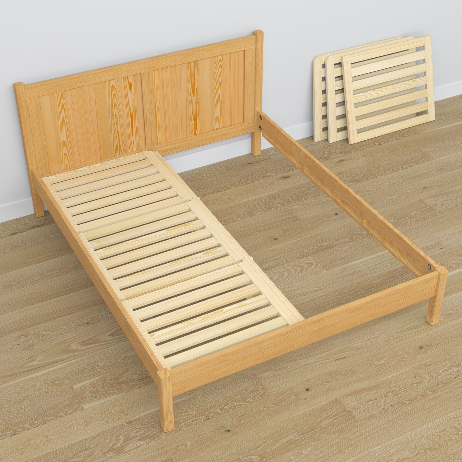 Wooden double bed natural pine – dimensions and diagram, Nizio Home