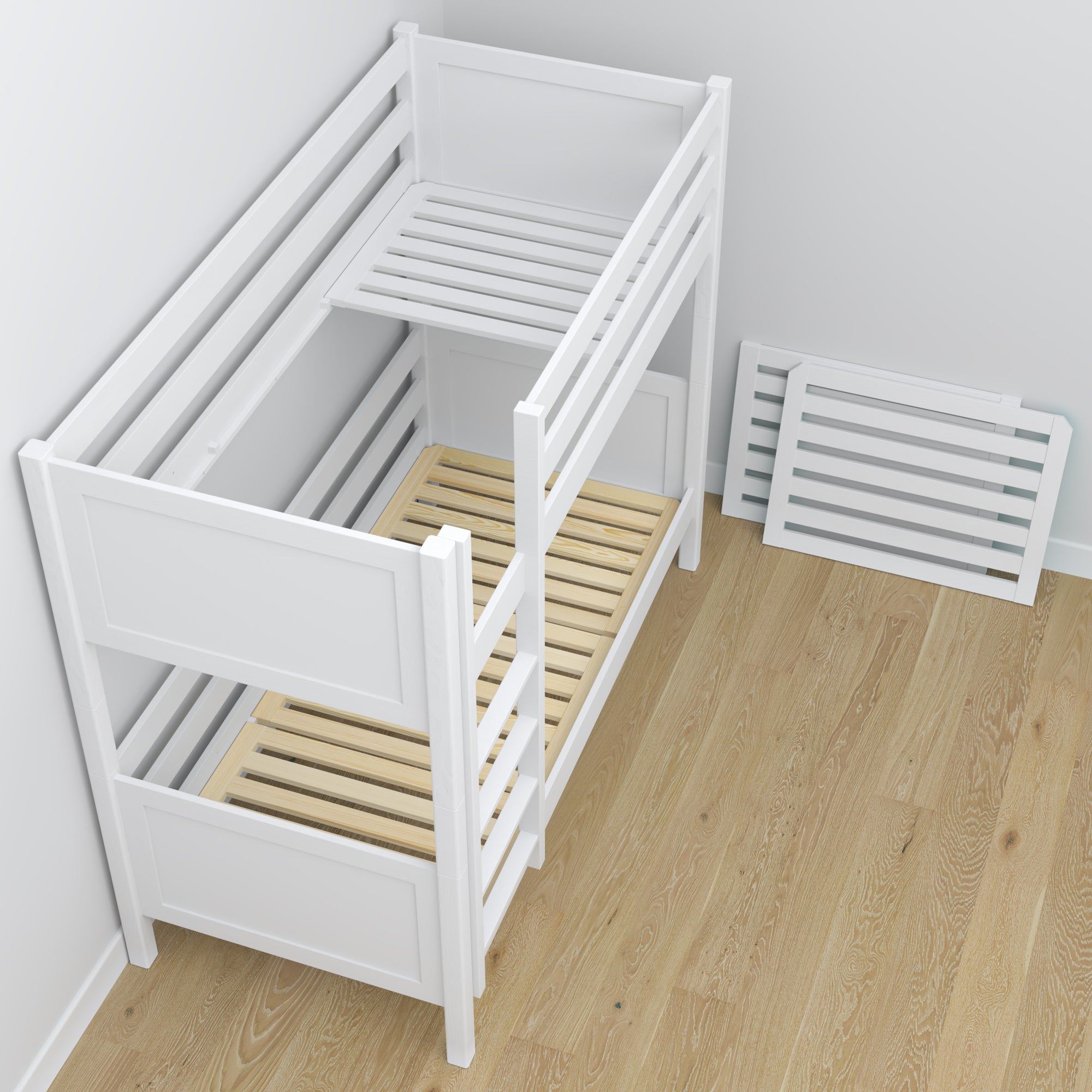 Bunk Bed with Mattress Drawer White Wooden – Solid Wood, Scandi Style