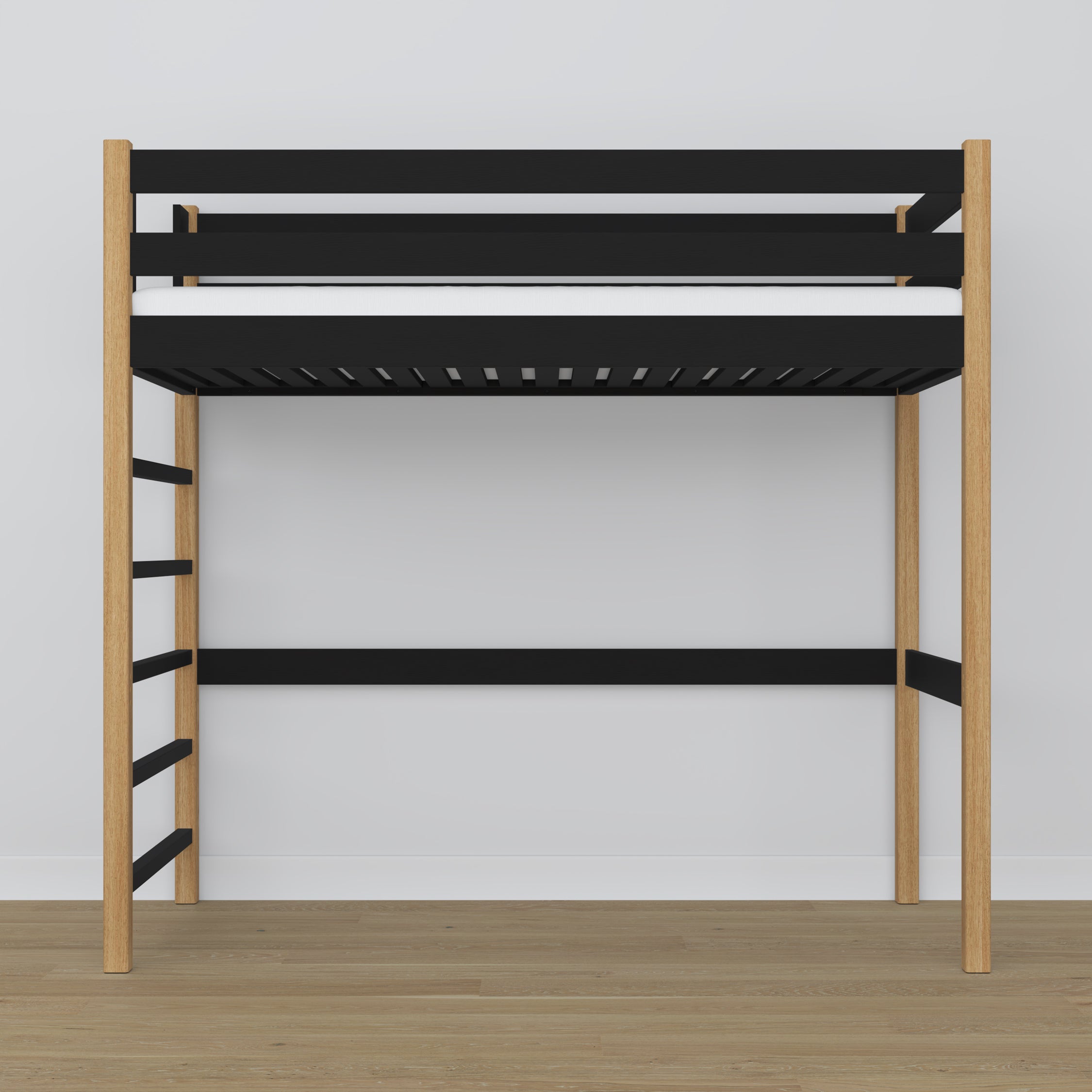 Hochbett aus Holz schwarz-eiche – Rahmen mit Latten, Seitenansicht