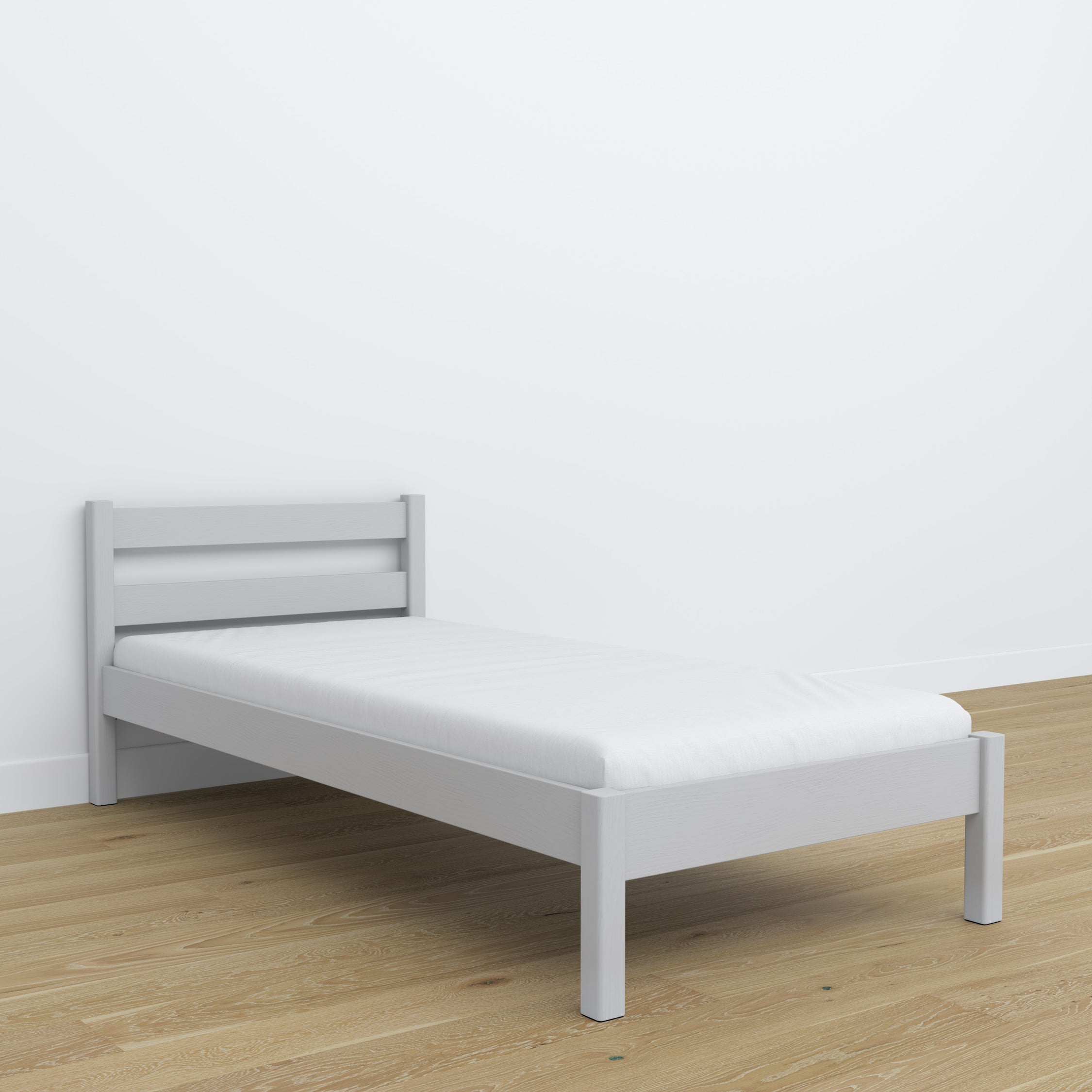 Einzelbett aus Holz grau – Details der Verbindungen und des Holzes, Nizio Home