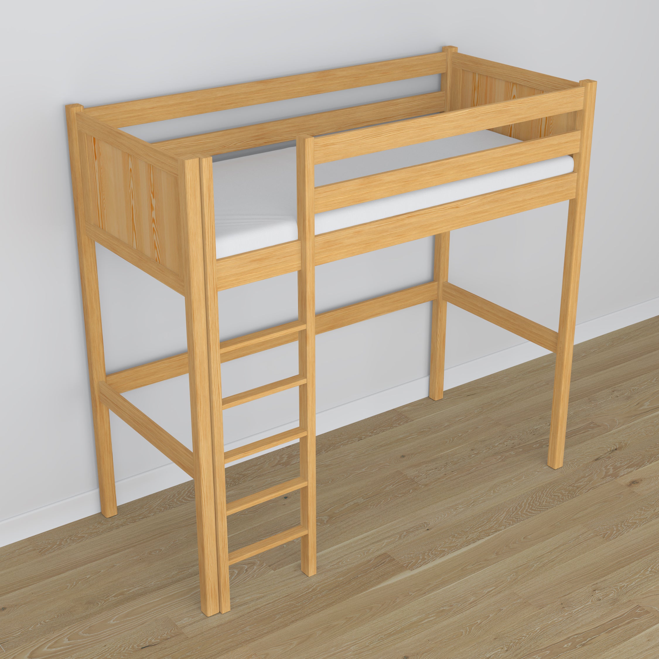 Lit mezzanine pin naturel en bois – vue du dessus na chambre