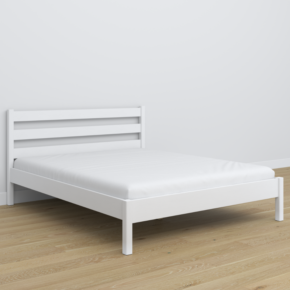 Lit double blanc – tête de lit en bois, gros plan sur la qualité du bois