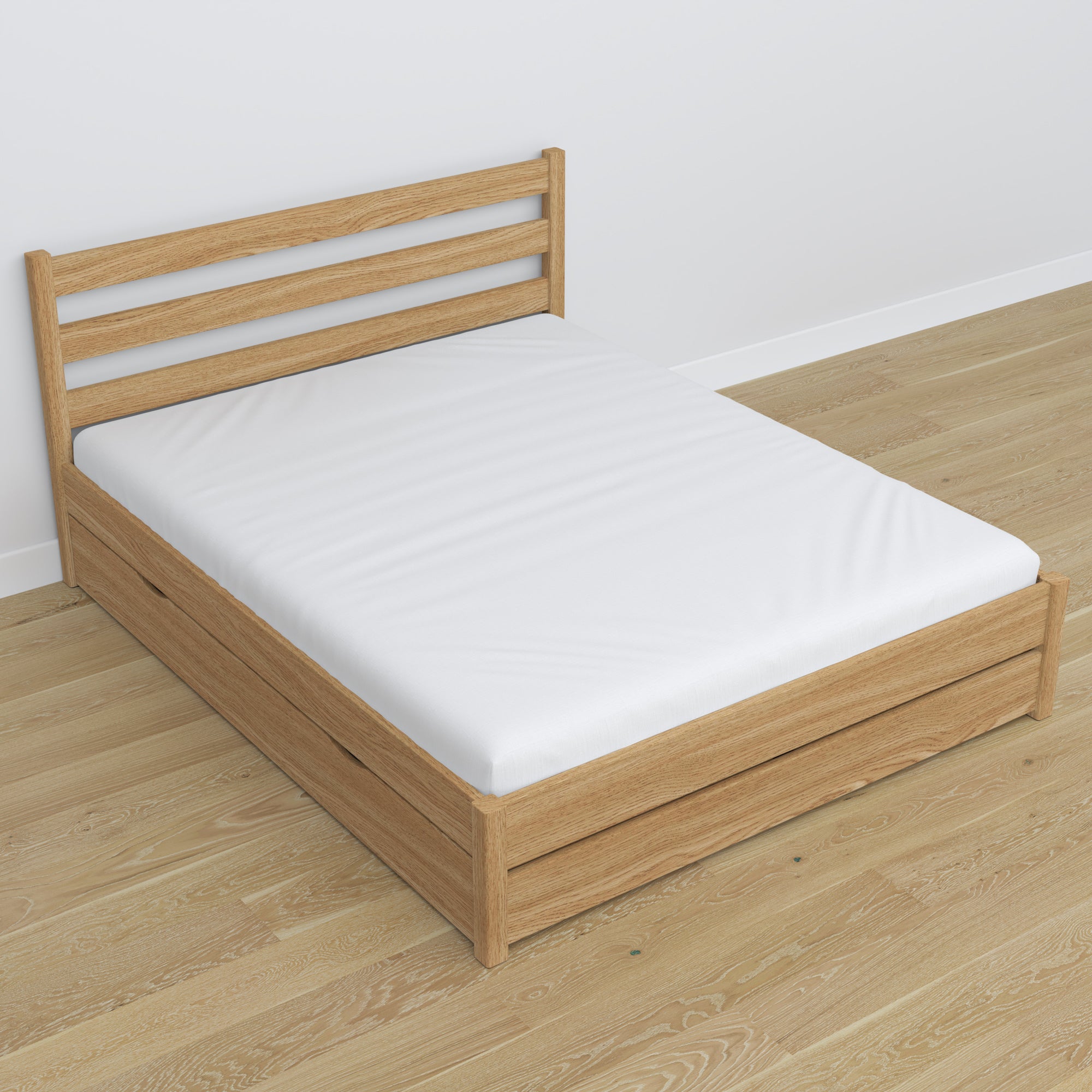 Łóżko podwójne z szufladą N01 dąb naturalny – aranżacja sypialni, Nizio Home