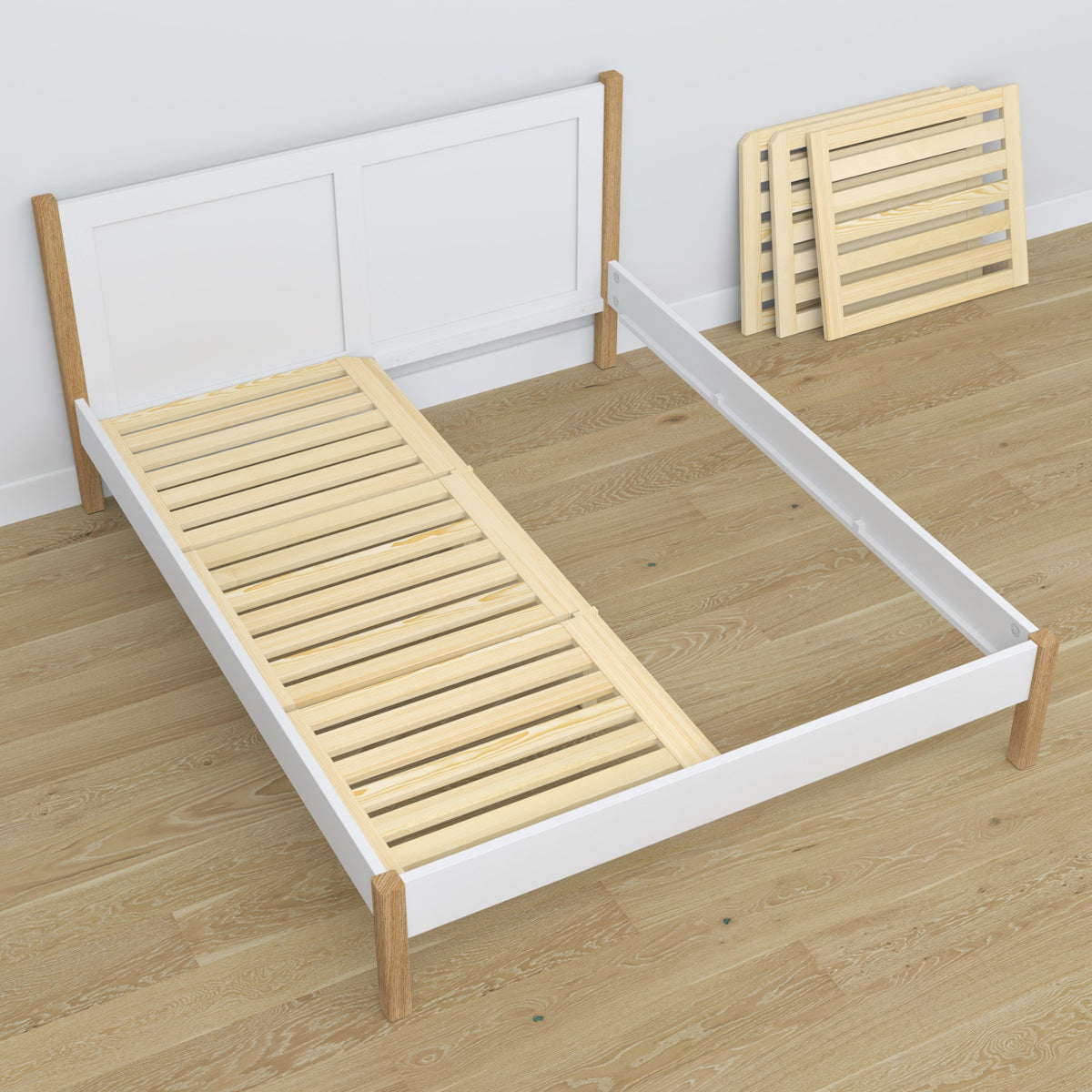 Lit double en bois blanc-chêne – dimensions et schéma, Nizio Home