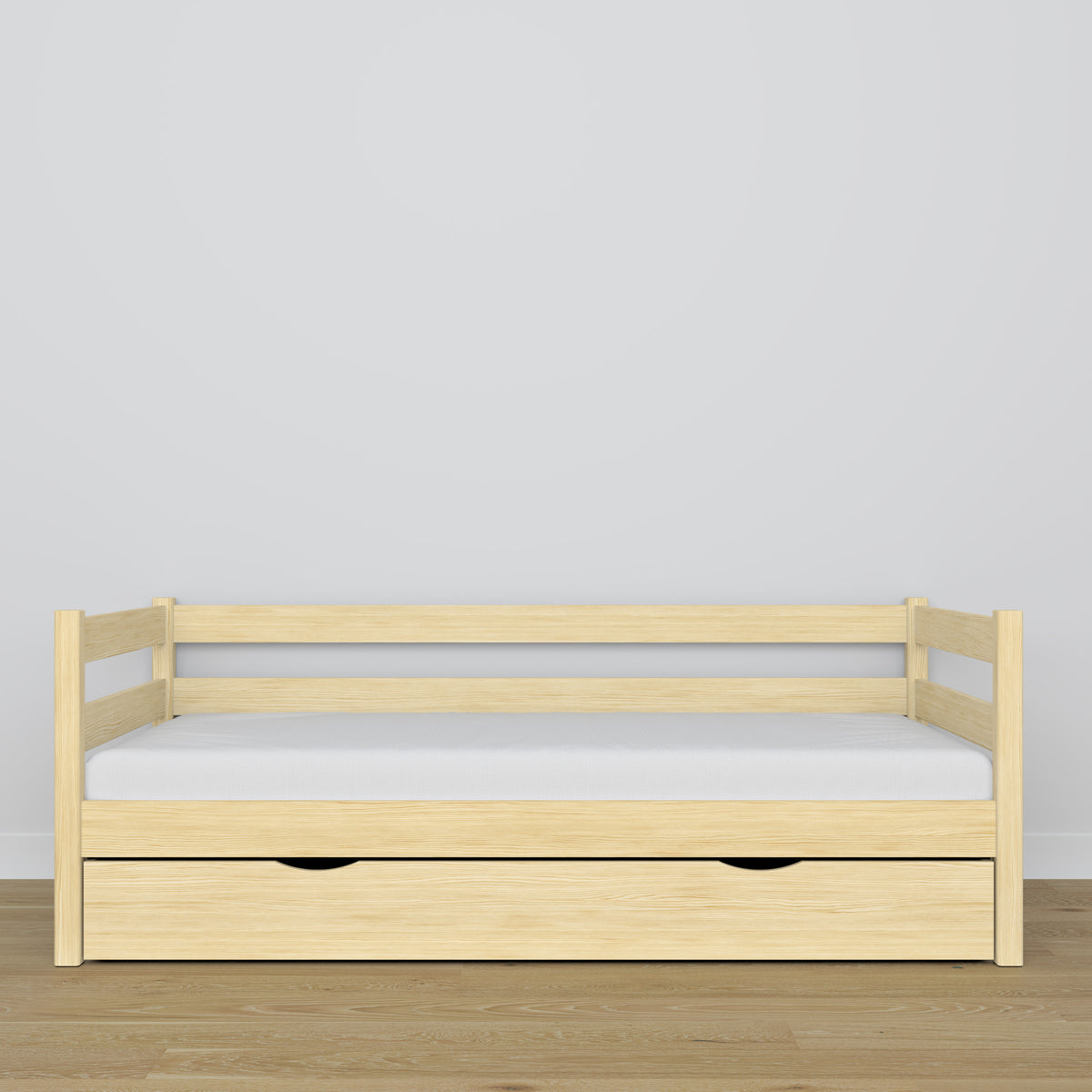 Łóżko sofa z szufladą N01 sosna bezbarwna – dodatkowy widok, lite drewno sosnowe