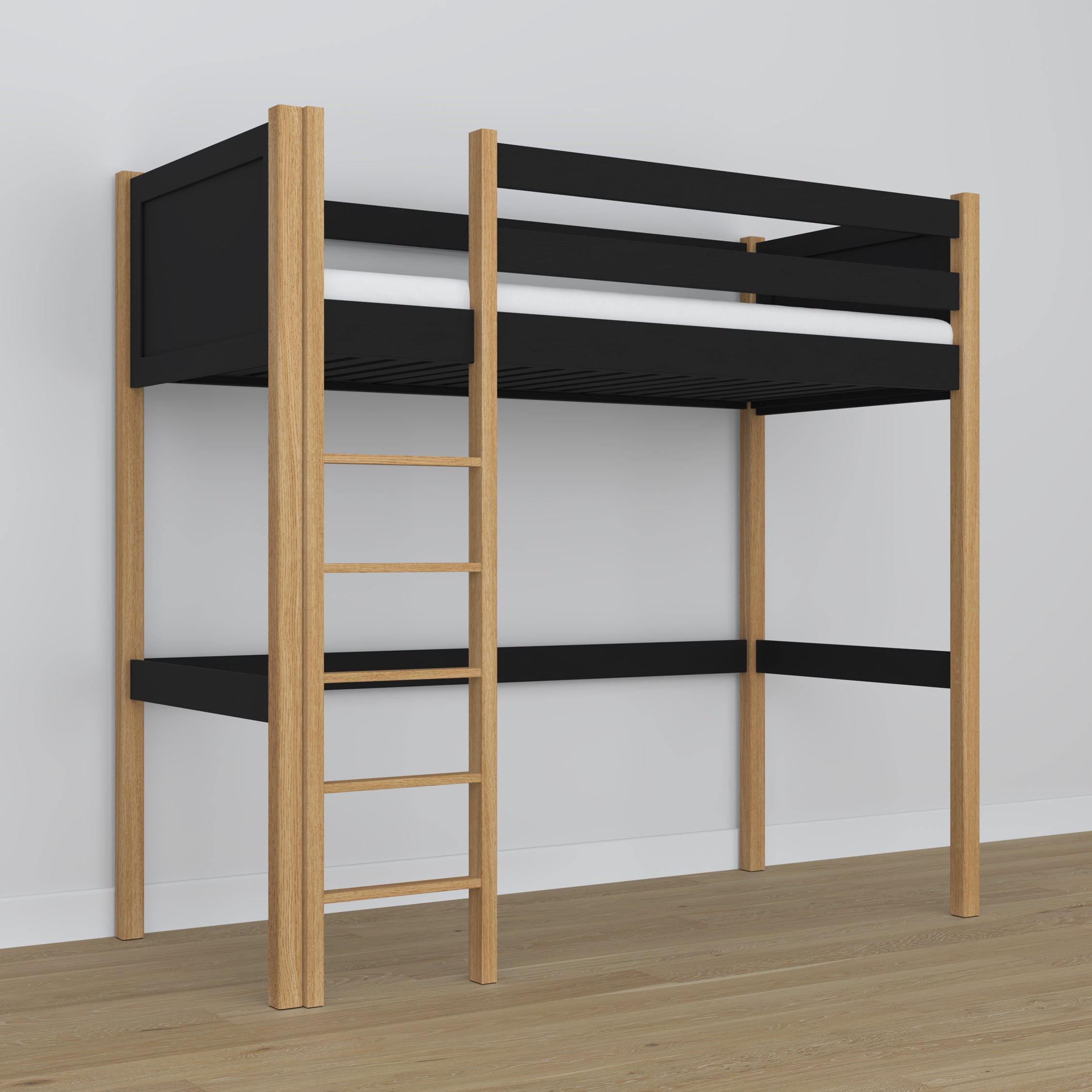 Hochbett schwarz-eiche im Kinderzimmer – Scandi-Einrichtung, aus Holz