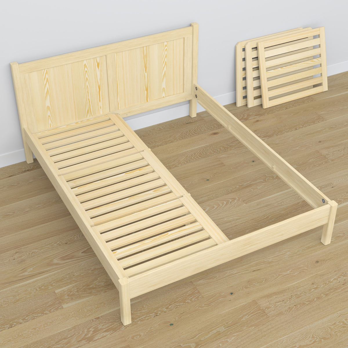 Lit double en bois pin incolore – dimensions et schéma, Nizio Home