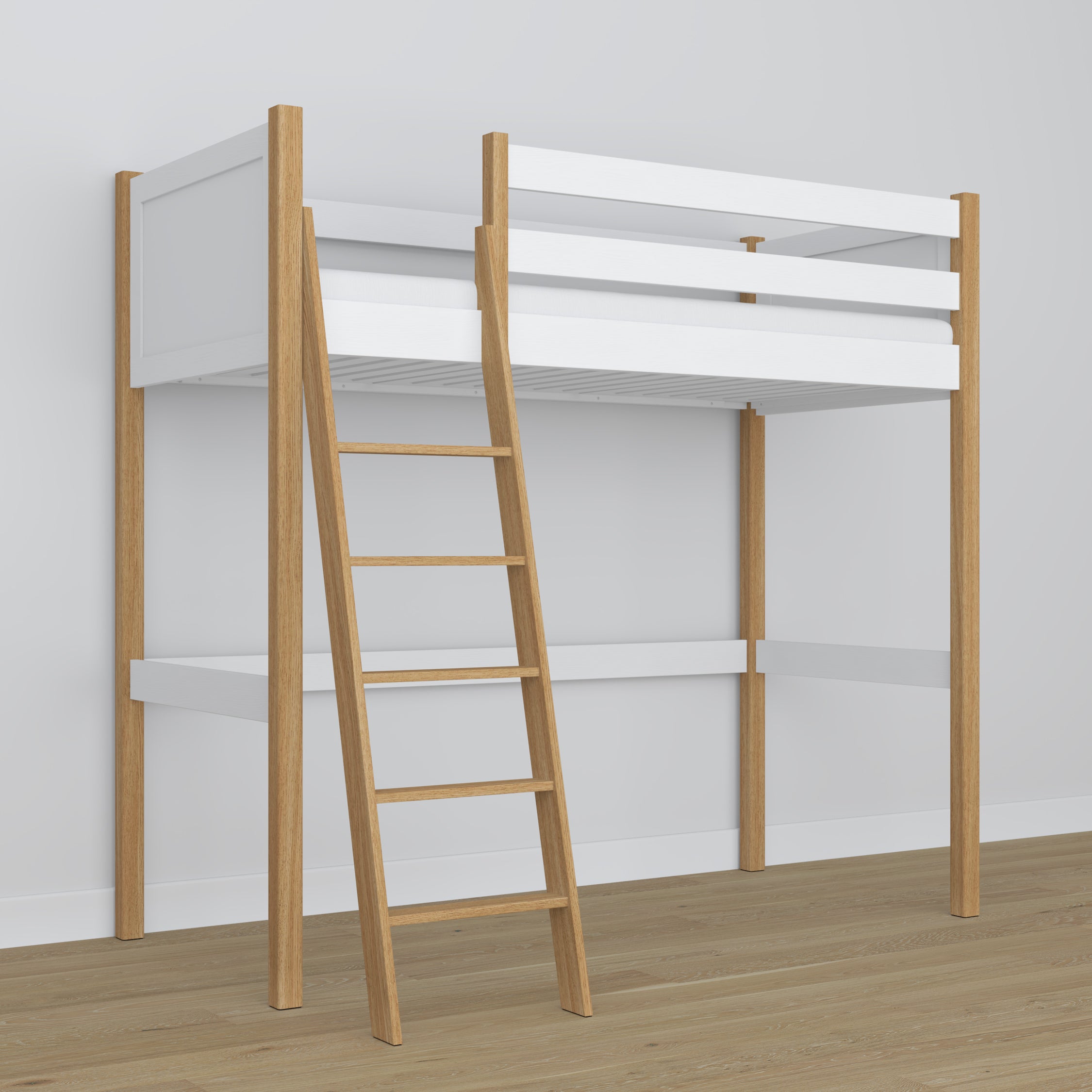 Hochbett weiß-eiche aus Holz – Maße und Schema, Nizio