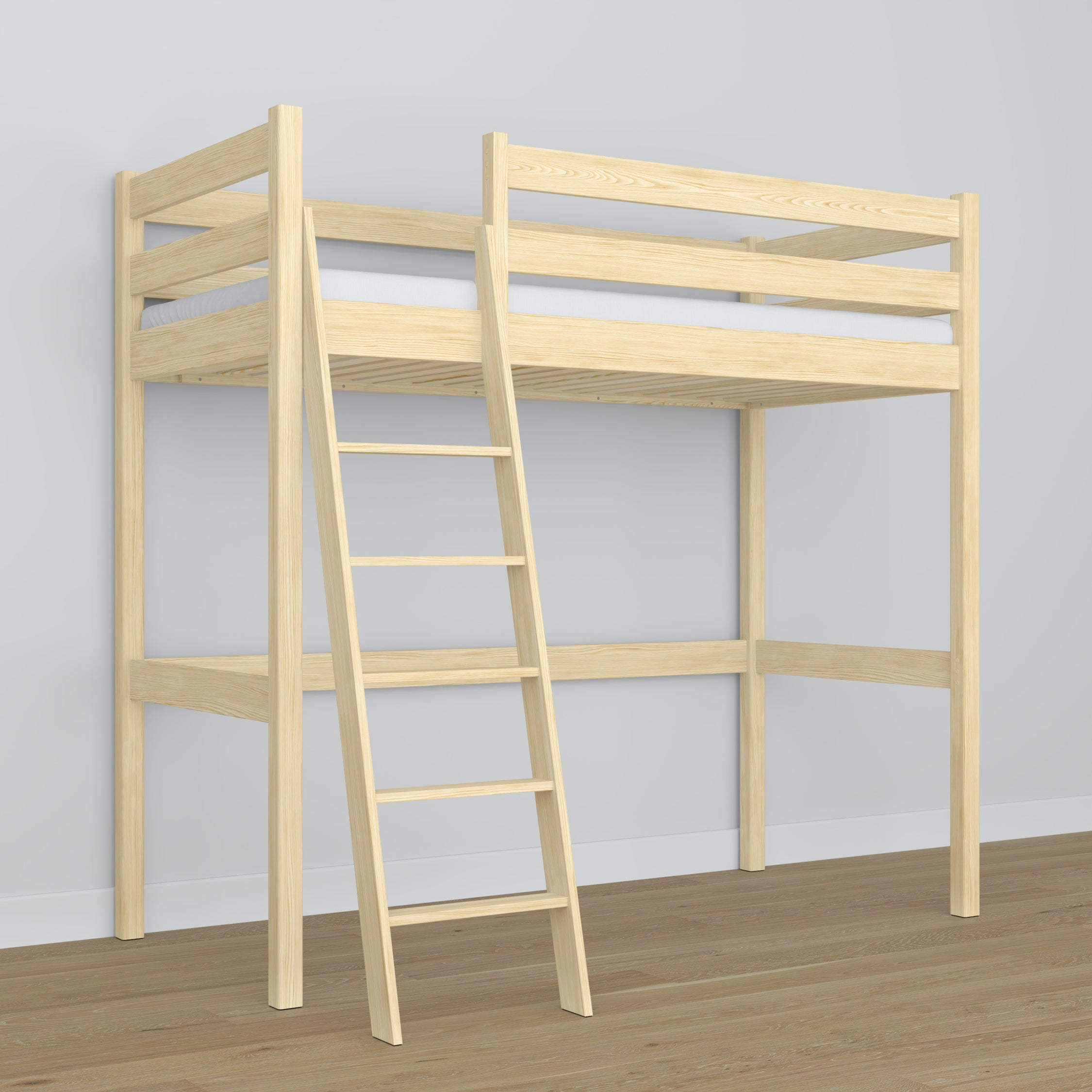 Loft bed clear pine wooden – dimensions and diagram, Nizio
