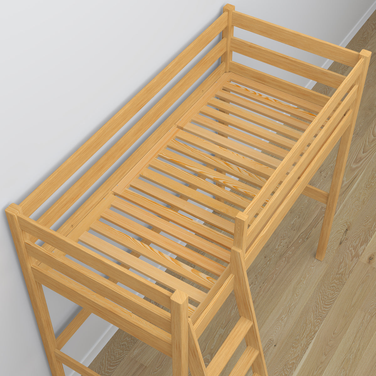 Lit mezzanine pin naturel en bois – vue du dessus na chambre