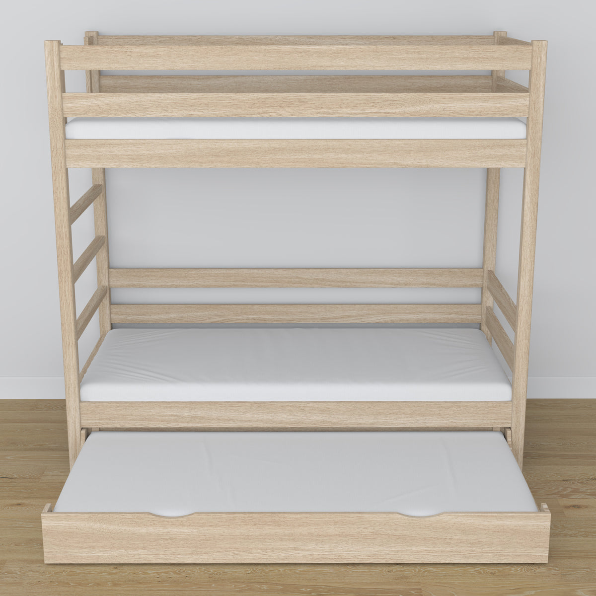 Letto a castello in rovere sbiancata – dimensioni e schema con cassetto per materasso