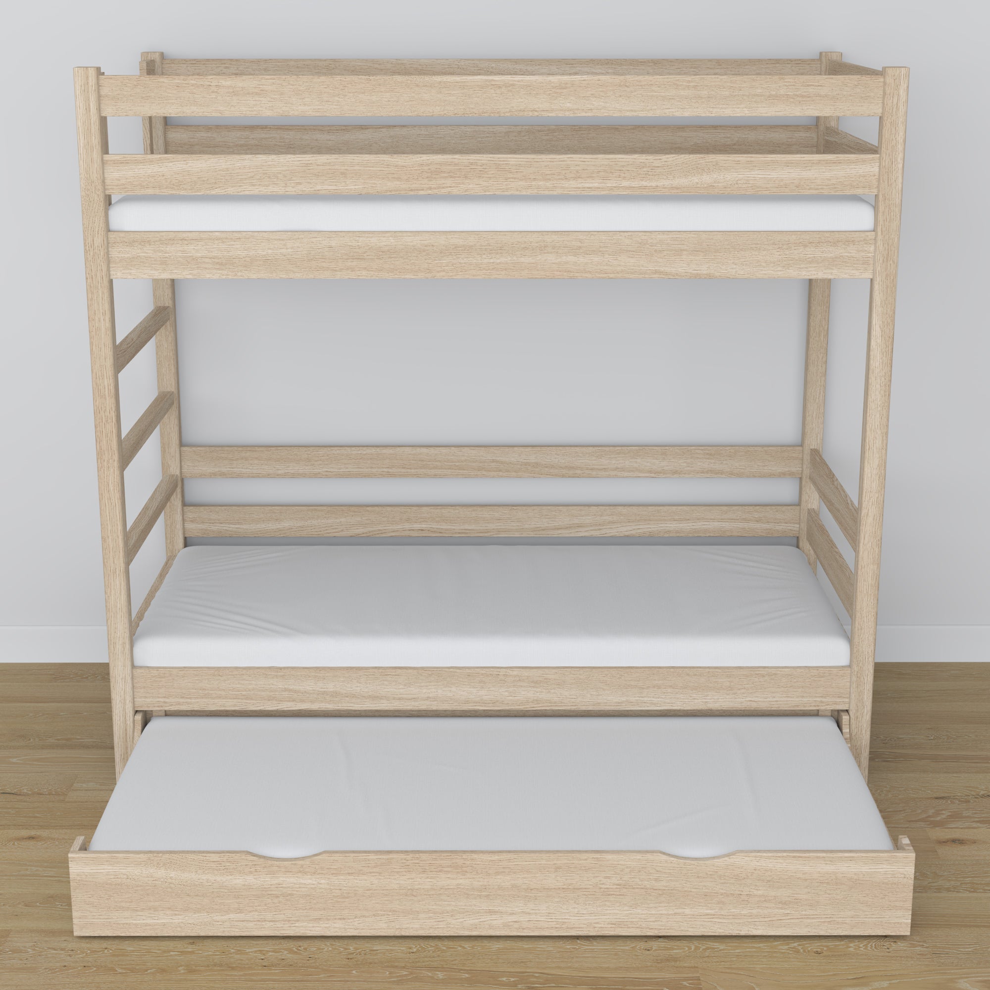 Letto a castello in rovere sbiancata – dimensioni e schema con cassetto per materasso