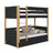 Letto a castello in legno nero-quercia – cassetto aperto, capiente vano sotto letto