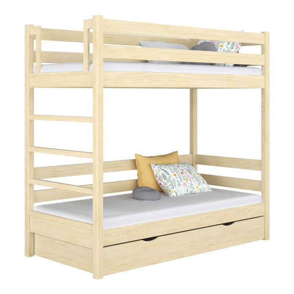Lit superposé avec tiroir en bois pin incolore – chambre d'enfant, bois massif, scandinave