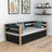 Sofa bed black-oak – wooden side barrier, side view, Nizio