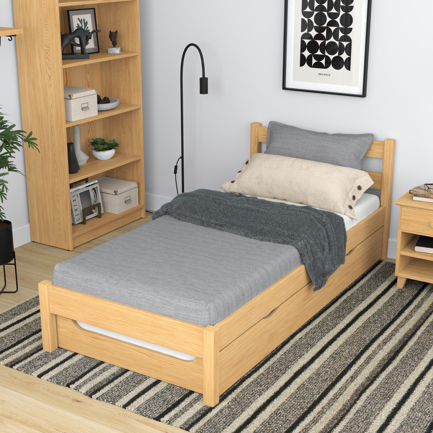 Letto pino naturale con cassetto per materasso aggiuntivo – in legno, per bambini Nizio