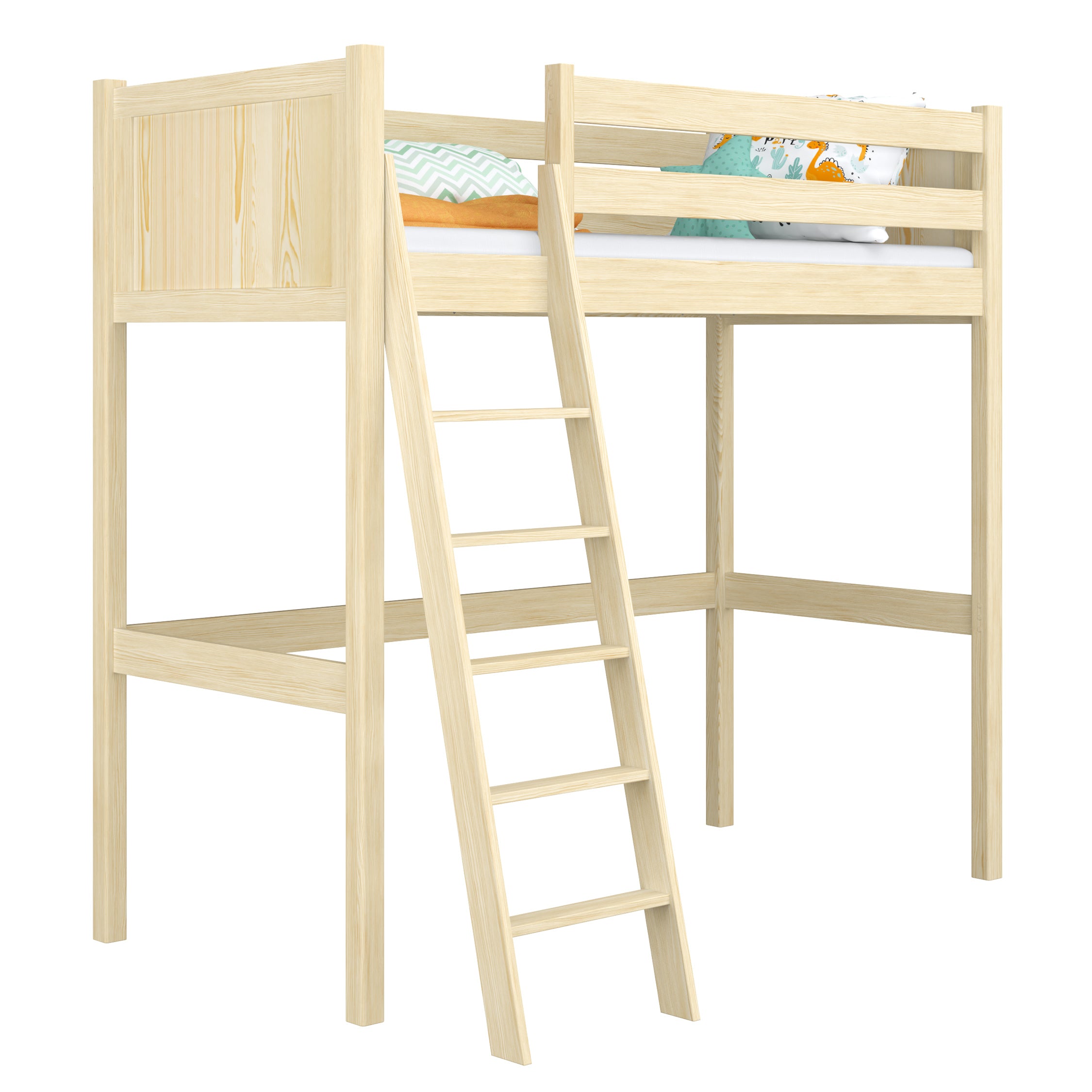 Clear Pine Wooden Loft Bed – Children’s Room, Solid Wood, Scandi Style