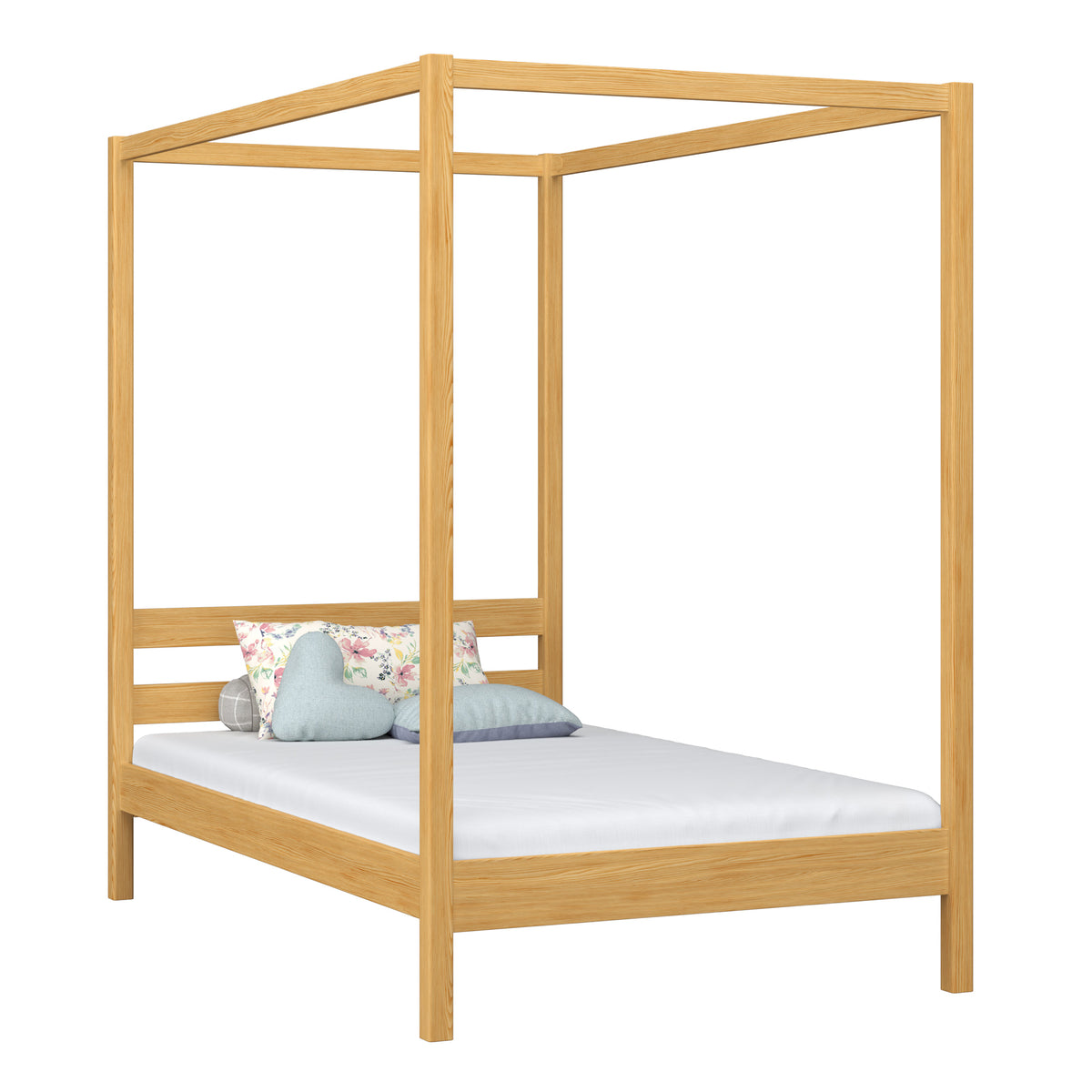 Himmelbett aus Holz Kiefer natur – Kinderzimmer, skandinavischer Stil Nizio