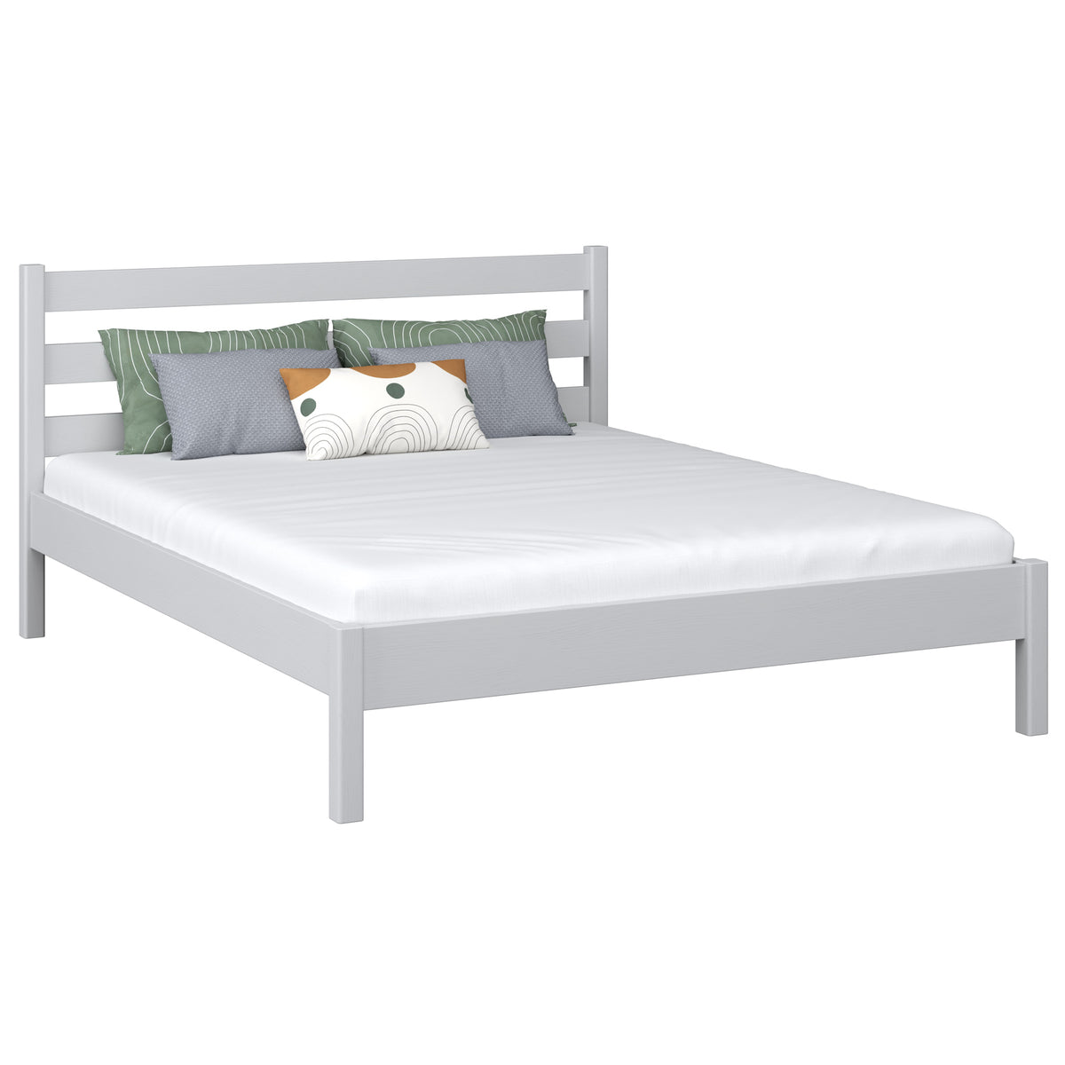 En bois lit double N01 gris – vue générale, bois massif en pin