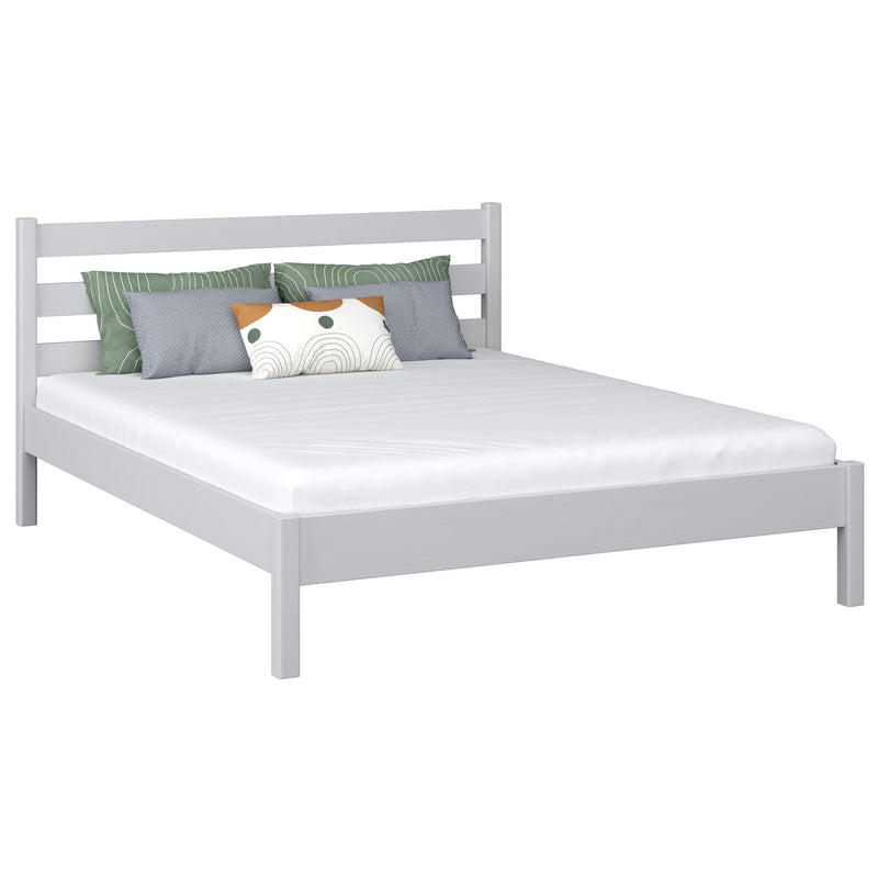 En bois lit double N01 gris – vue générale, bois massif en pin