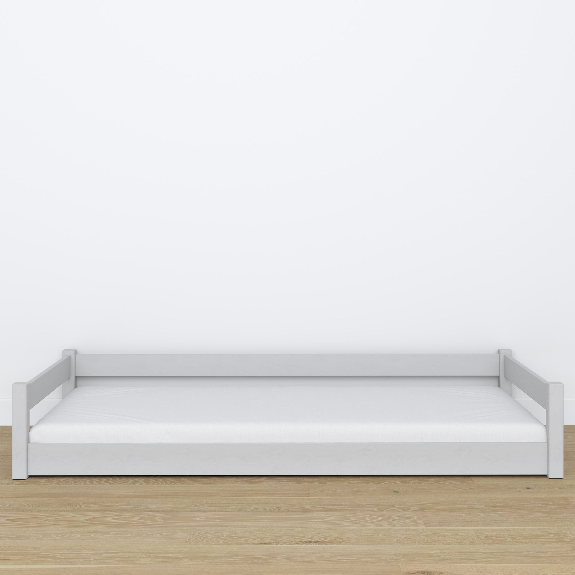 Lit bas gris w chambre – décoration scandinave, en bois