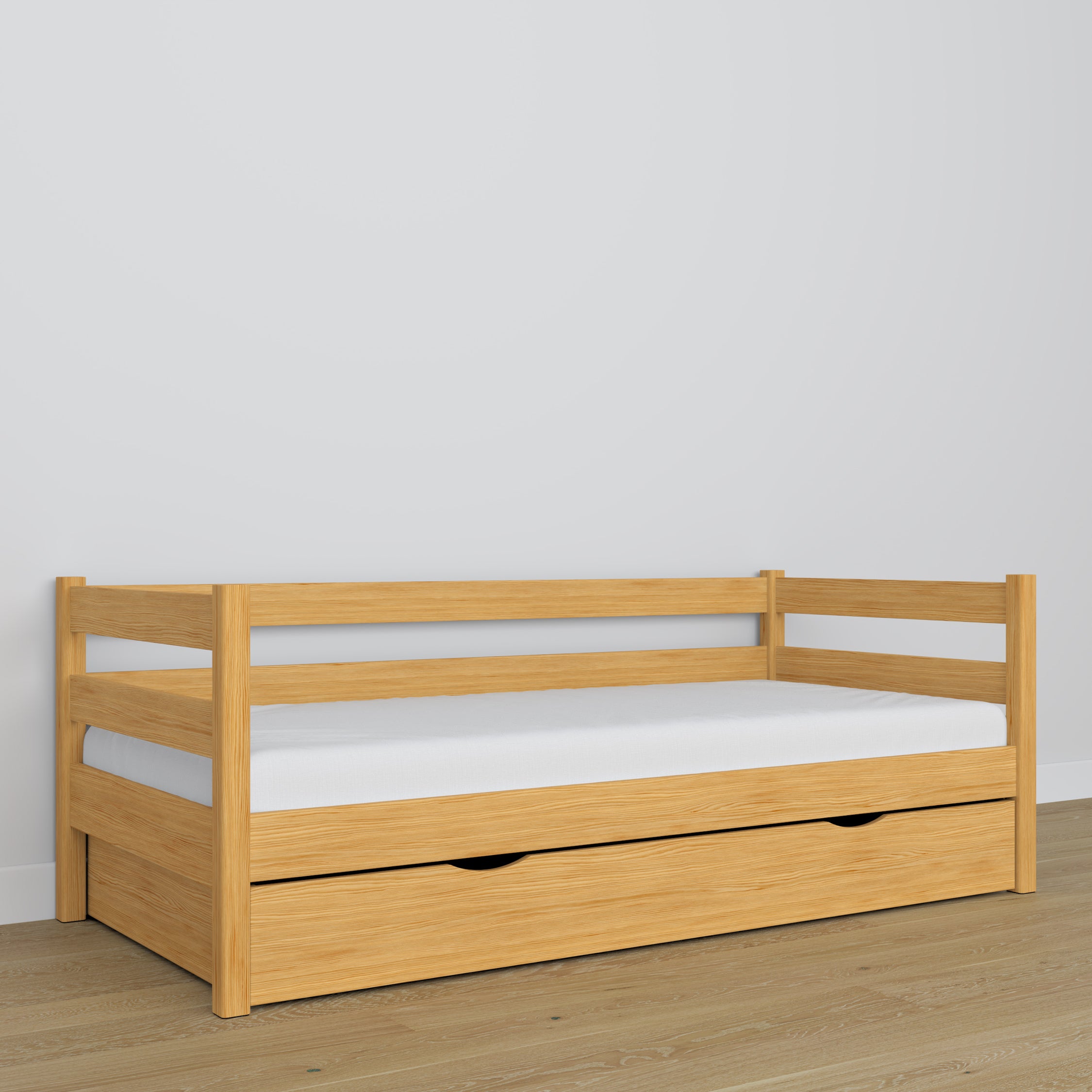 Natural pine sofa bed – wooden details and joints, Nizio Home