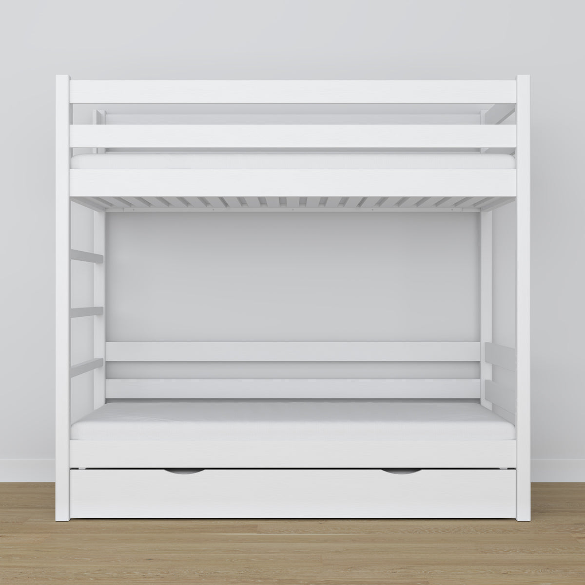 Lit superposé en bois blanc – intérieur du tiroir na matelas, chambre d'enfant